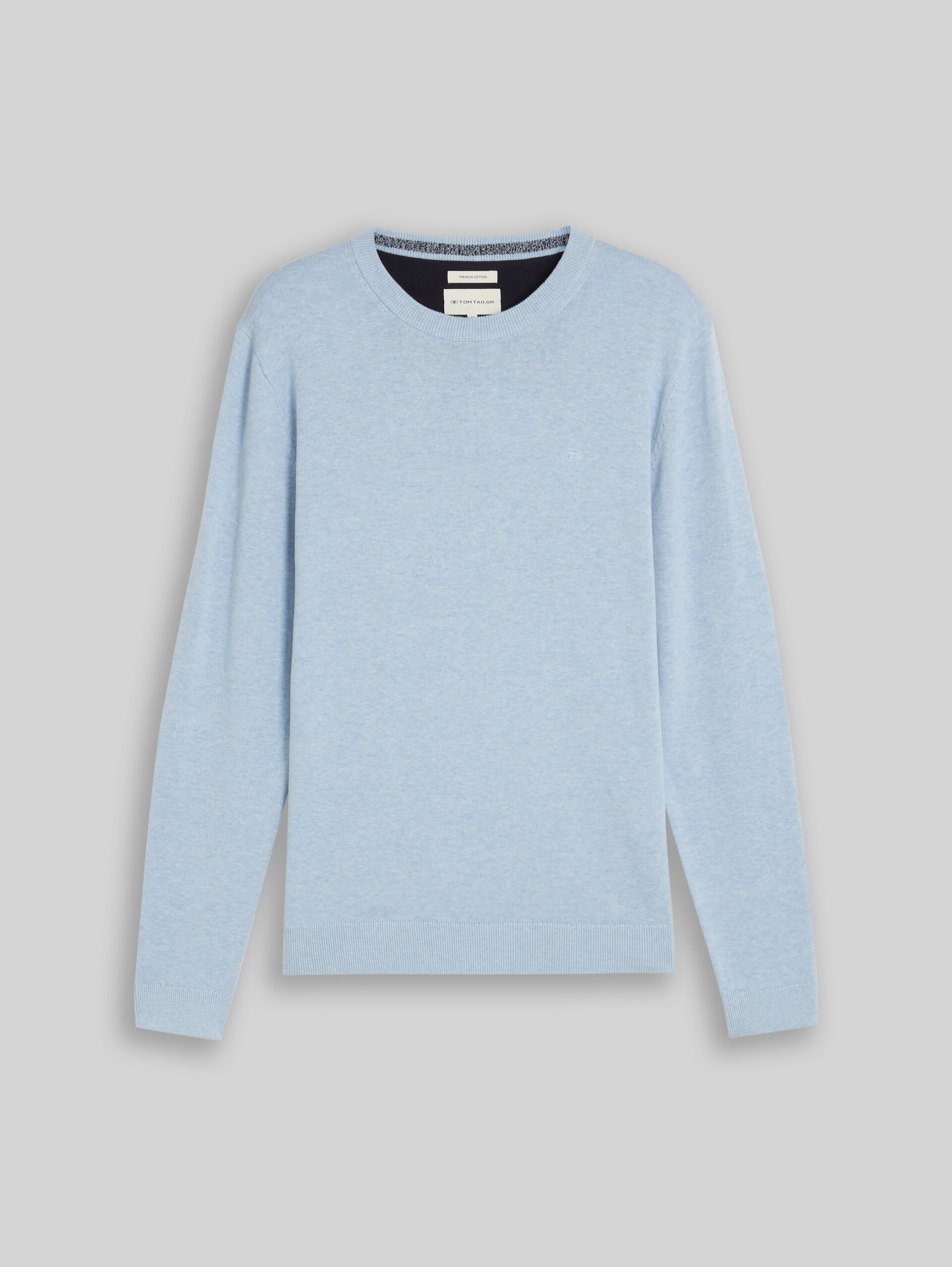 Basic Strickpullover aus Baumwolle - Pale Blue Mélange