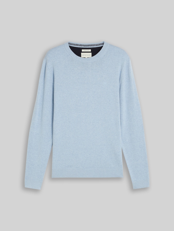 Basic Strickpullover aus Baumwolle von Men, Pale Blue Mélange