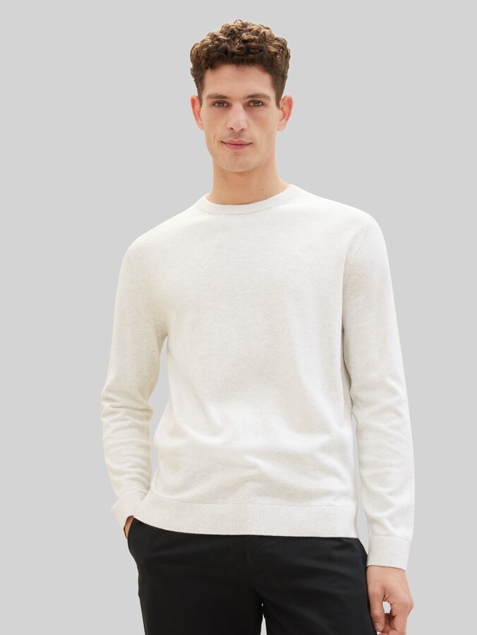 Pull en coton basique par Men, Soft Vanilla Melange