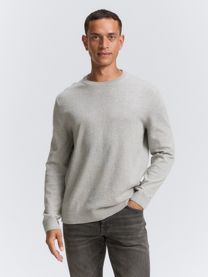 Basic Strickpullover aus Baumwolle von Men, Light Soft Grey Melange