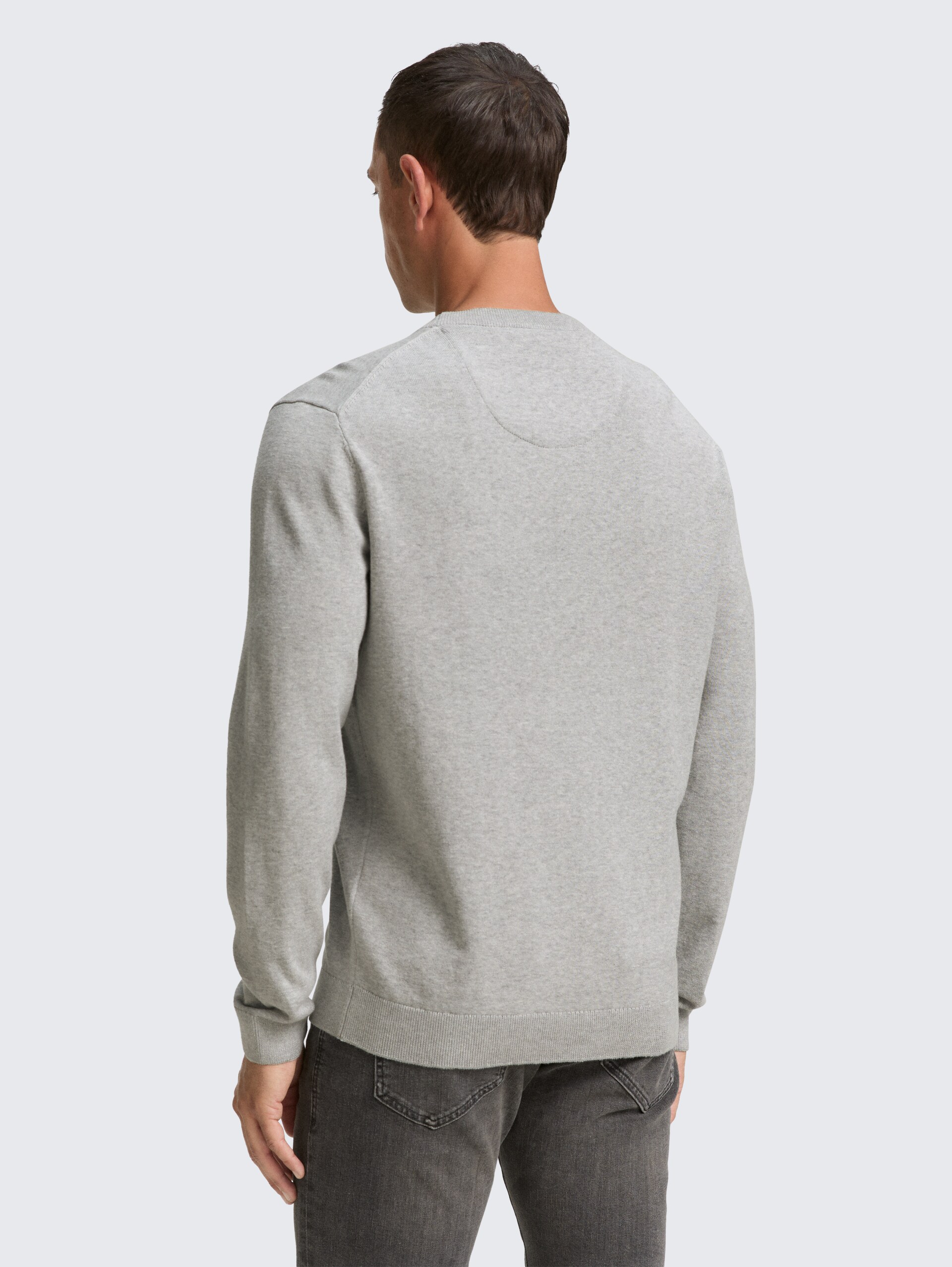 Basic Strickpullover aus Baumwolle - Light Soft Grey Melange