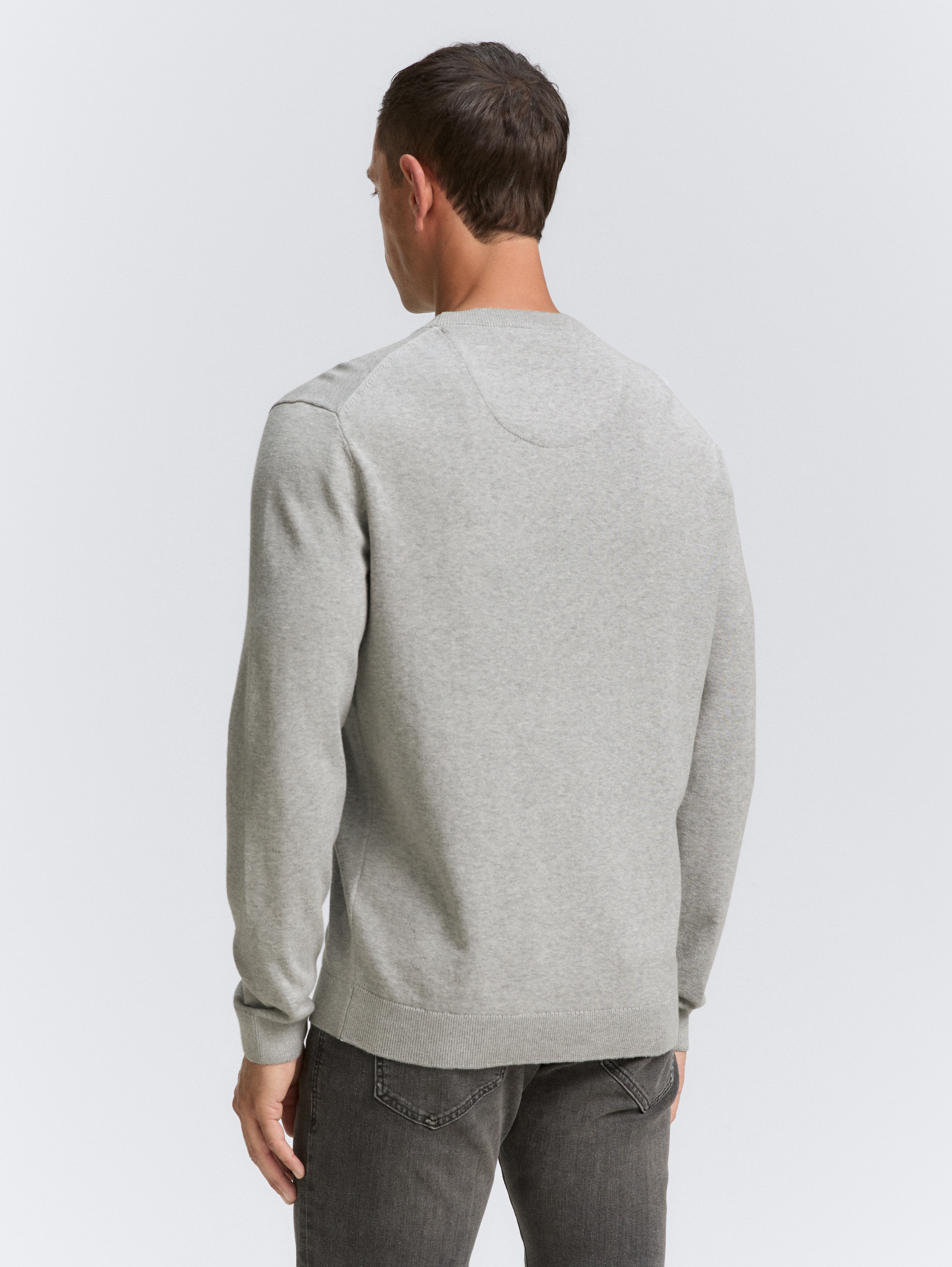 Basic knitted jumper in cotton - Light Soft Grey Melange