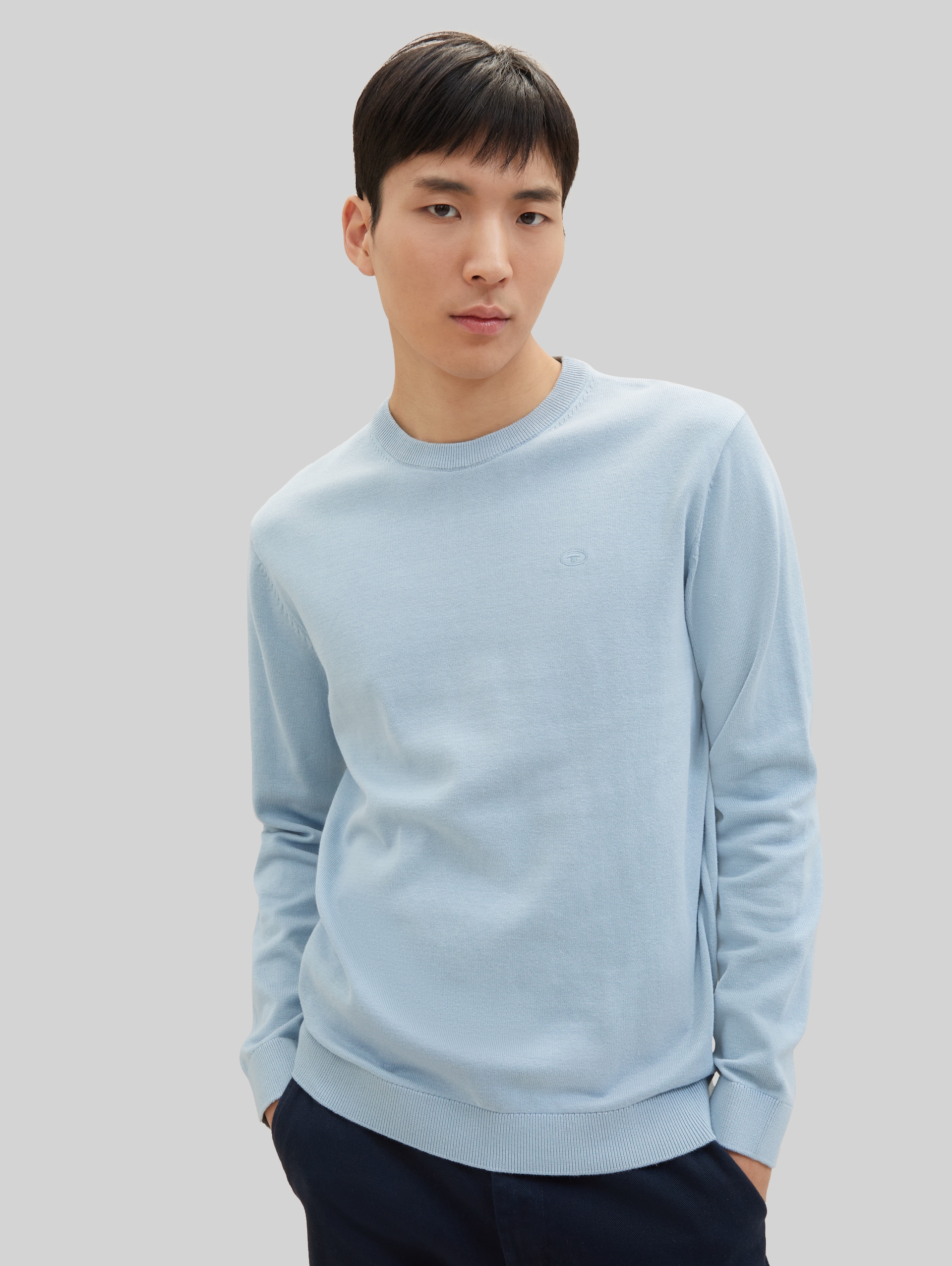 Basic katoenen gebreide trui - Foggy Blue