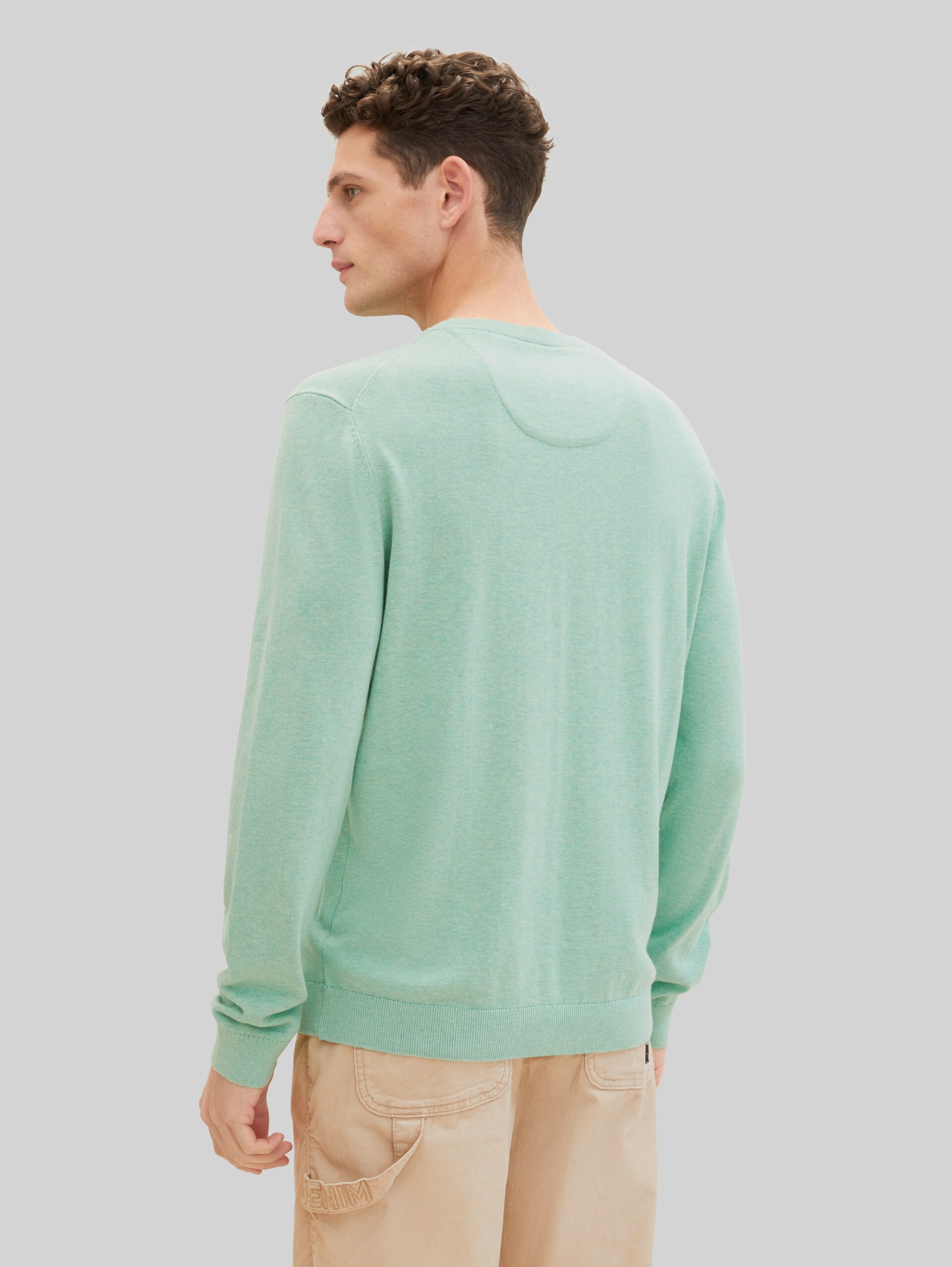 Basic katoenen gebreide trui - soft jade melange
