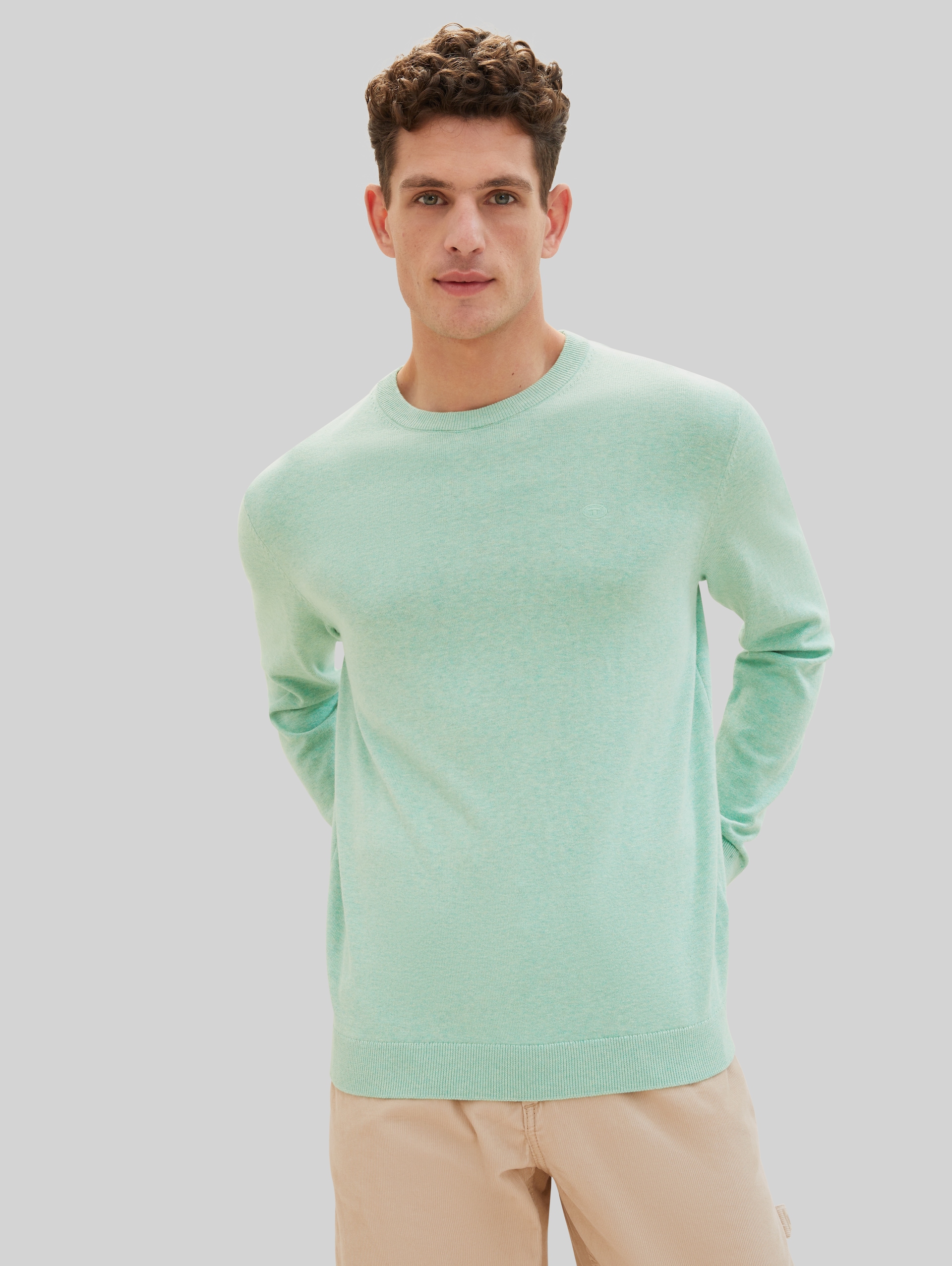 Basic katoenen gebreide trui - soft jade melange
