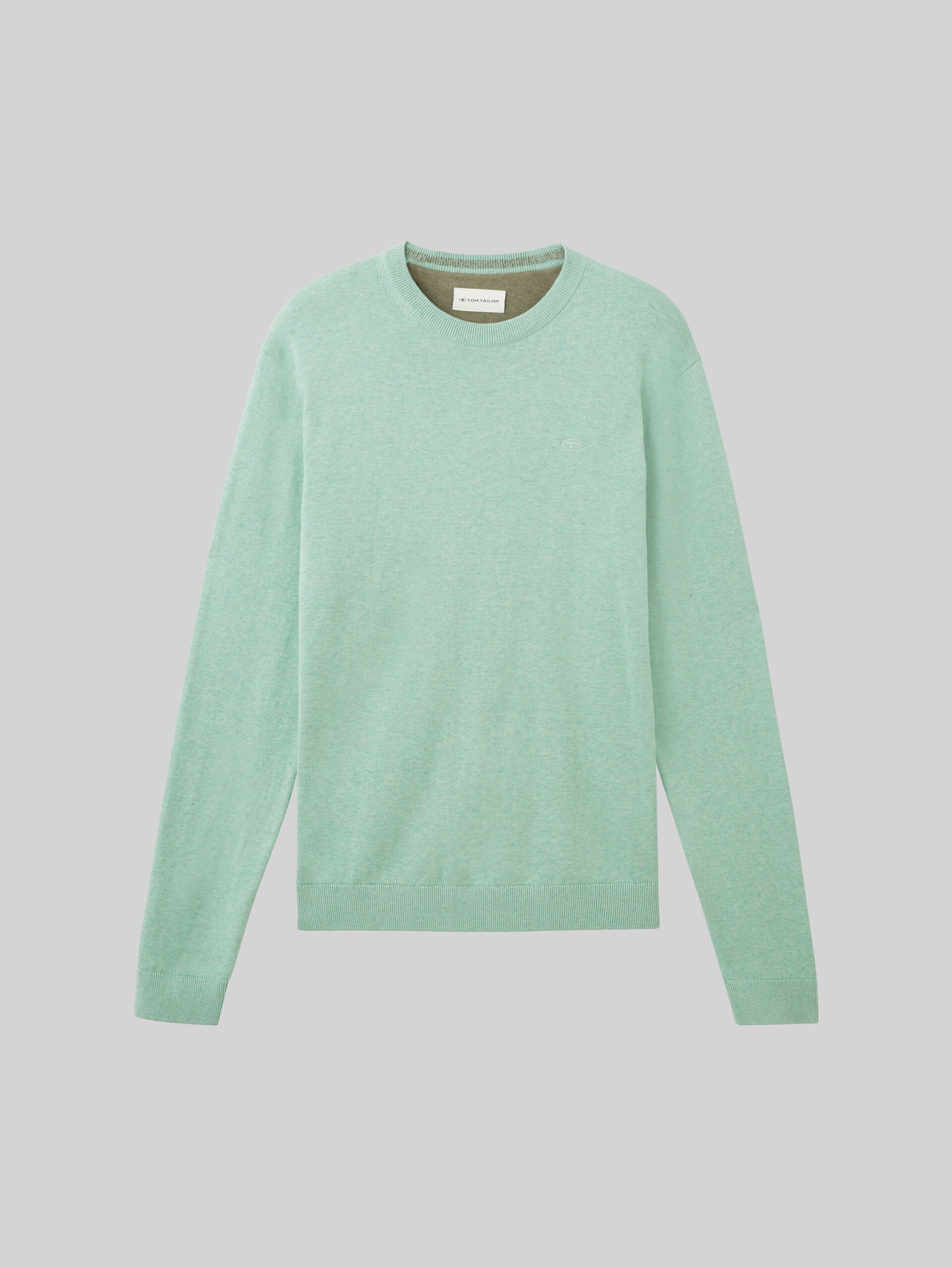 Basic katoenen gebreide trui - soft jade melange