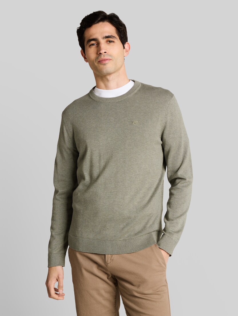 Basic Strickpullover aus Baumwolle von Men, greyish shadow olive melange