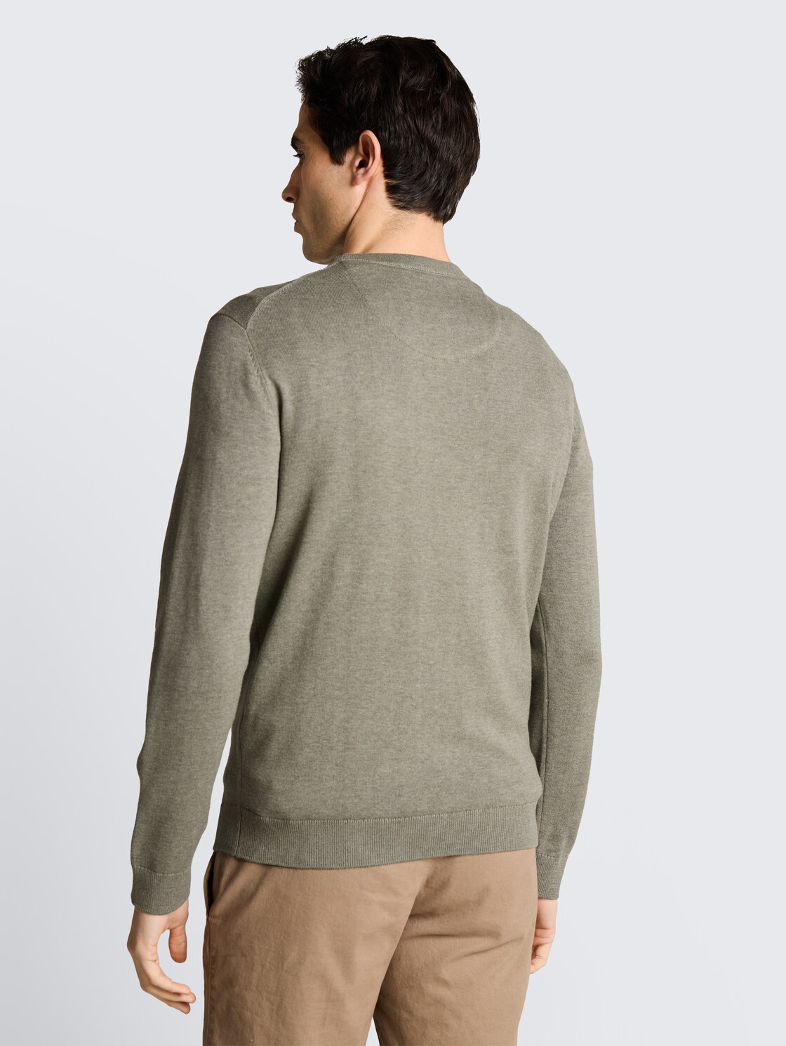 Basic Strickpullover aus Baumwolle - greyish shadow olive melange