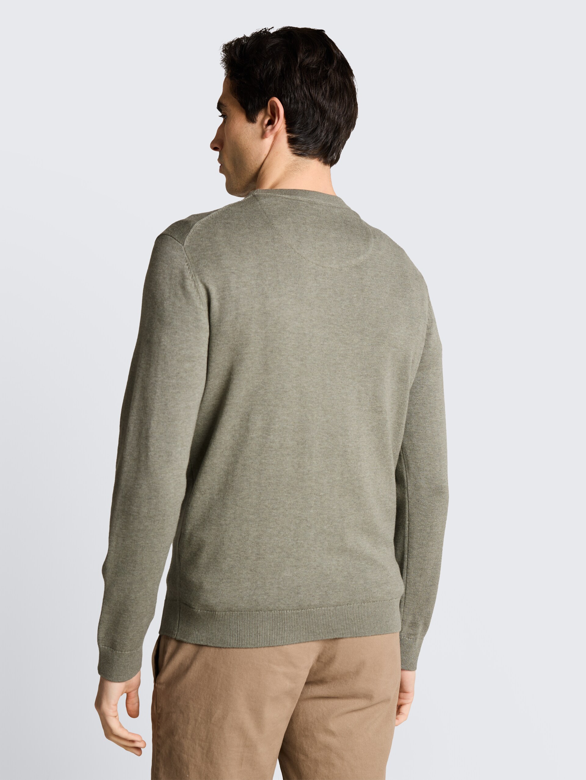 Basic Strickpullover aus Baumwolle - greyish shadow olive melange