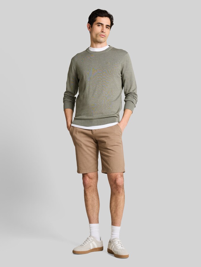Basic gebreide trui van katoen door Men, greyish shadow olive melange