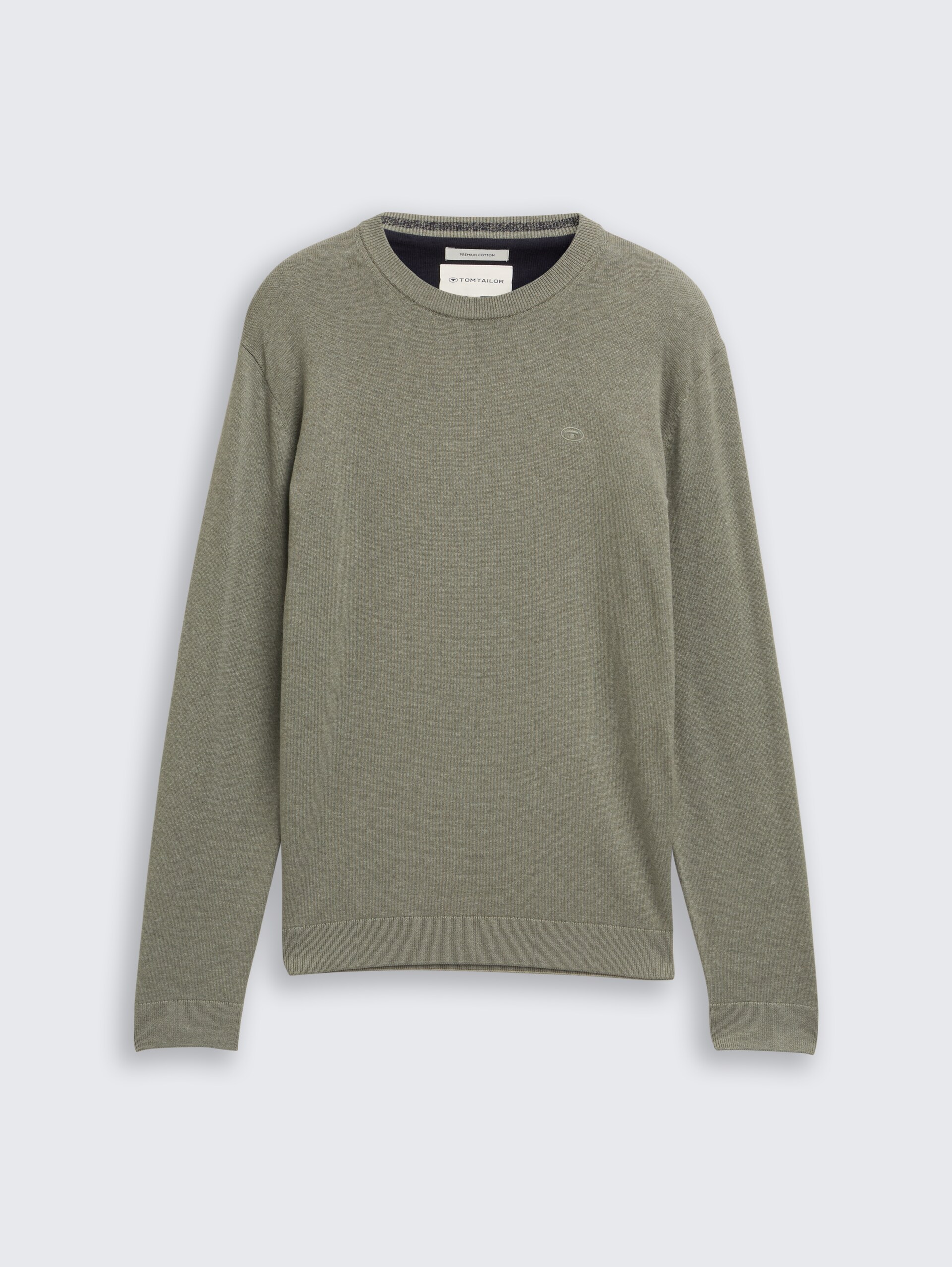 Basic Strickpullover aus Baumwolle - greyish shadow olive melange