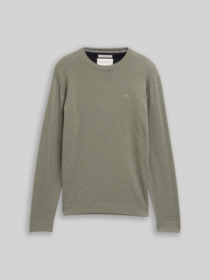 Pull en maille basique en coton par Men, greyish shadow olive melange