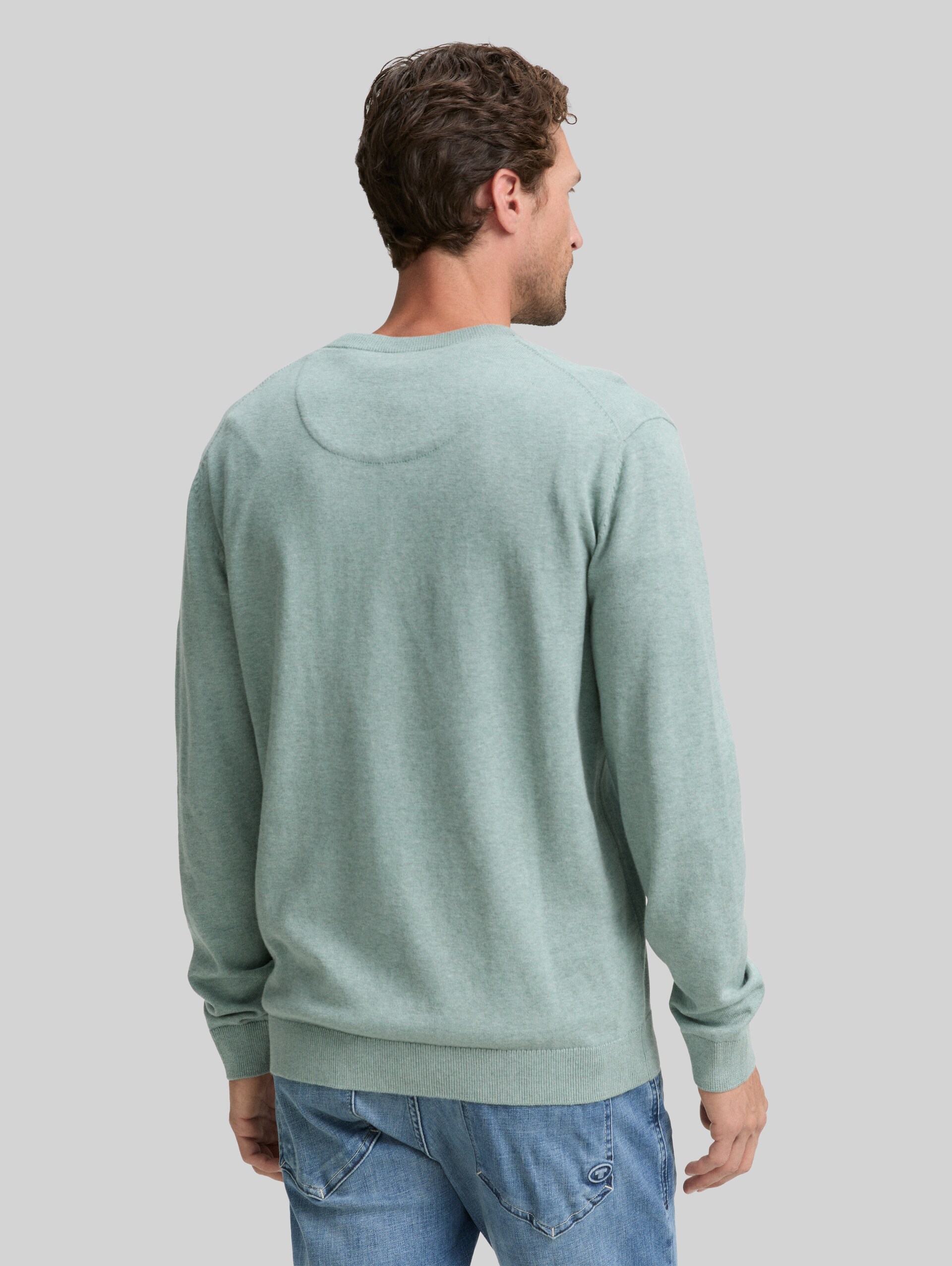 Basic gebreide trui van katoen - dark smoke green melange