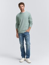 Pull en maille basique en coton - dark smoke green melange - Vue de face du modèle