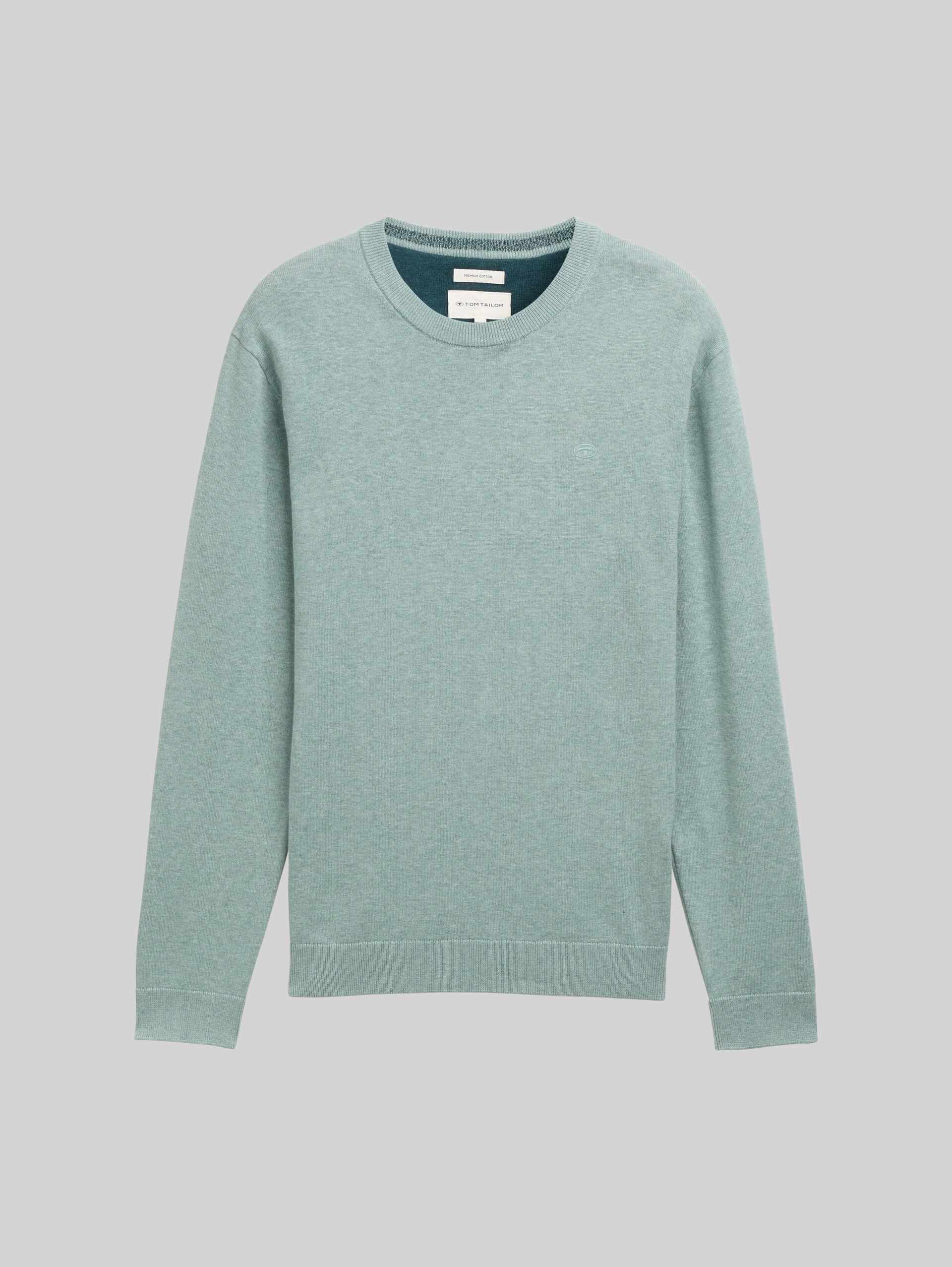 Basic gebreide trui van katoen - dark smoke green melange