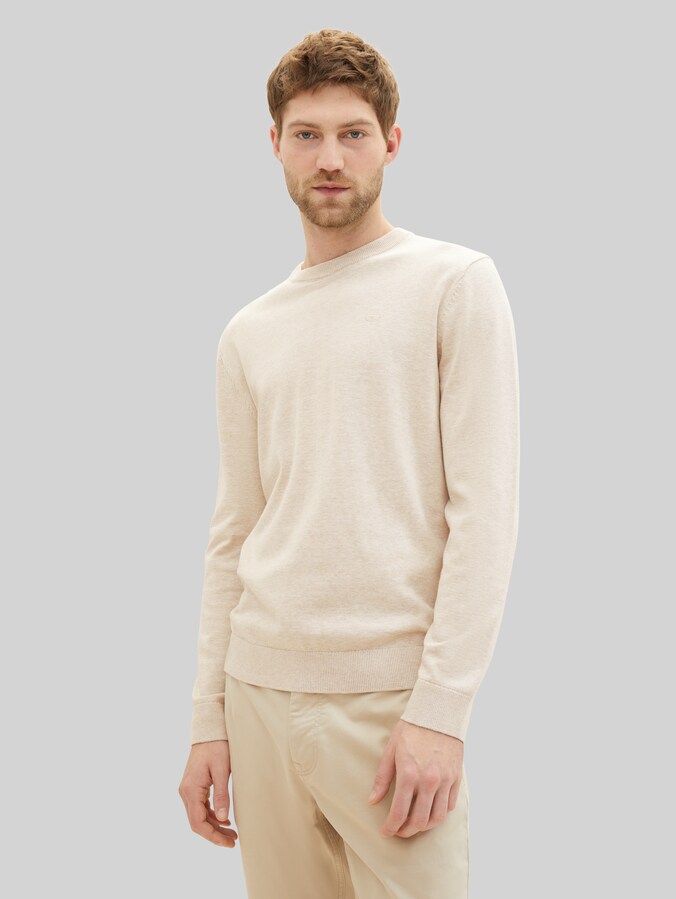 Pull en coton basique par Men, silver ecru light melange