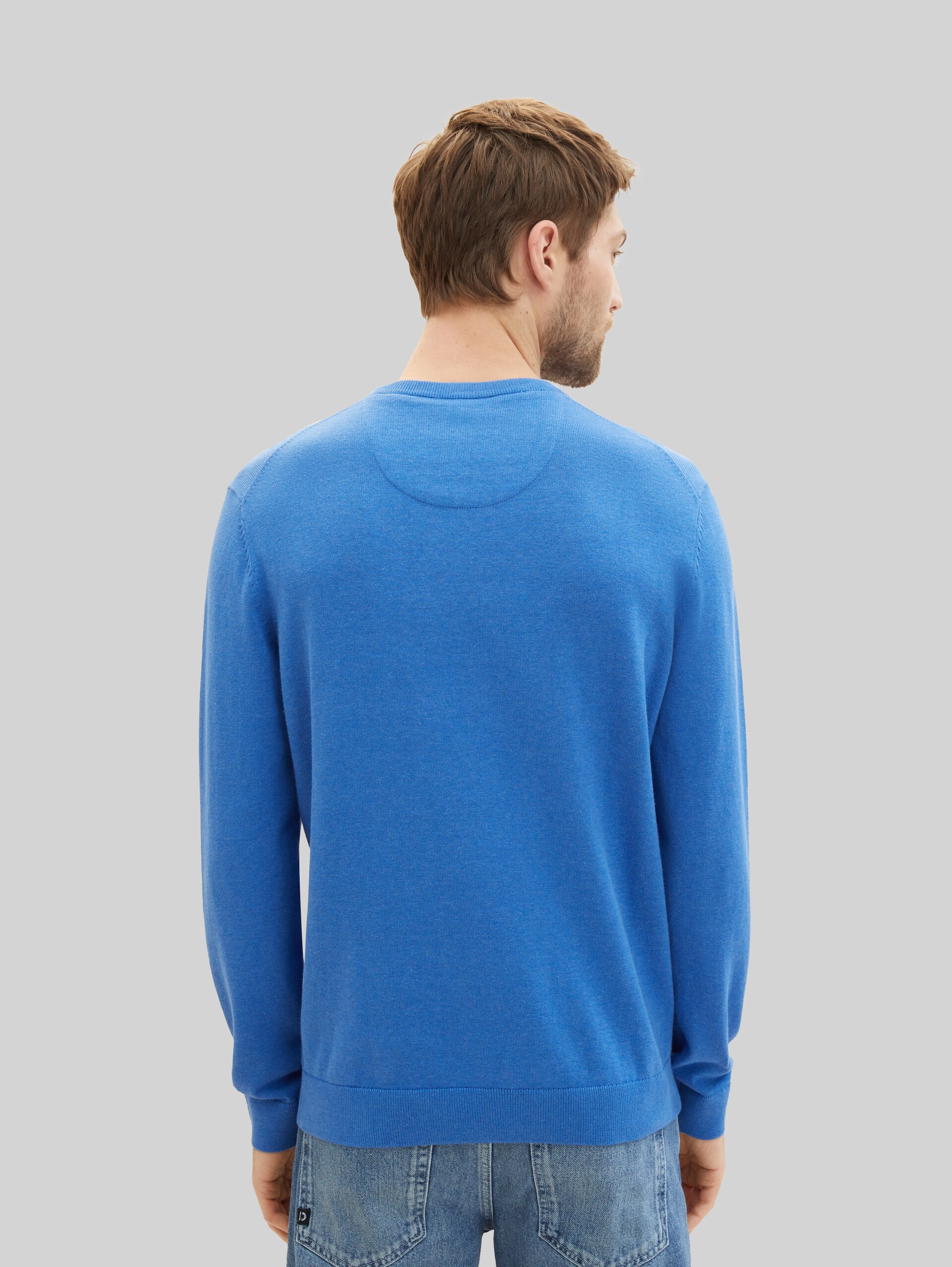 Basic katoenen gebreide trui - sure blue melange