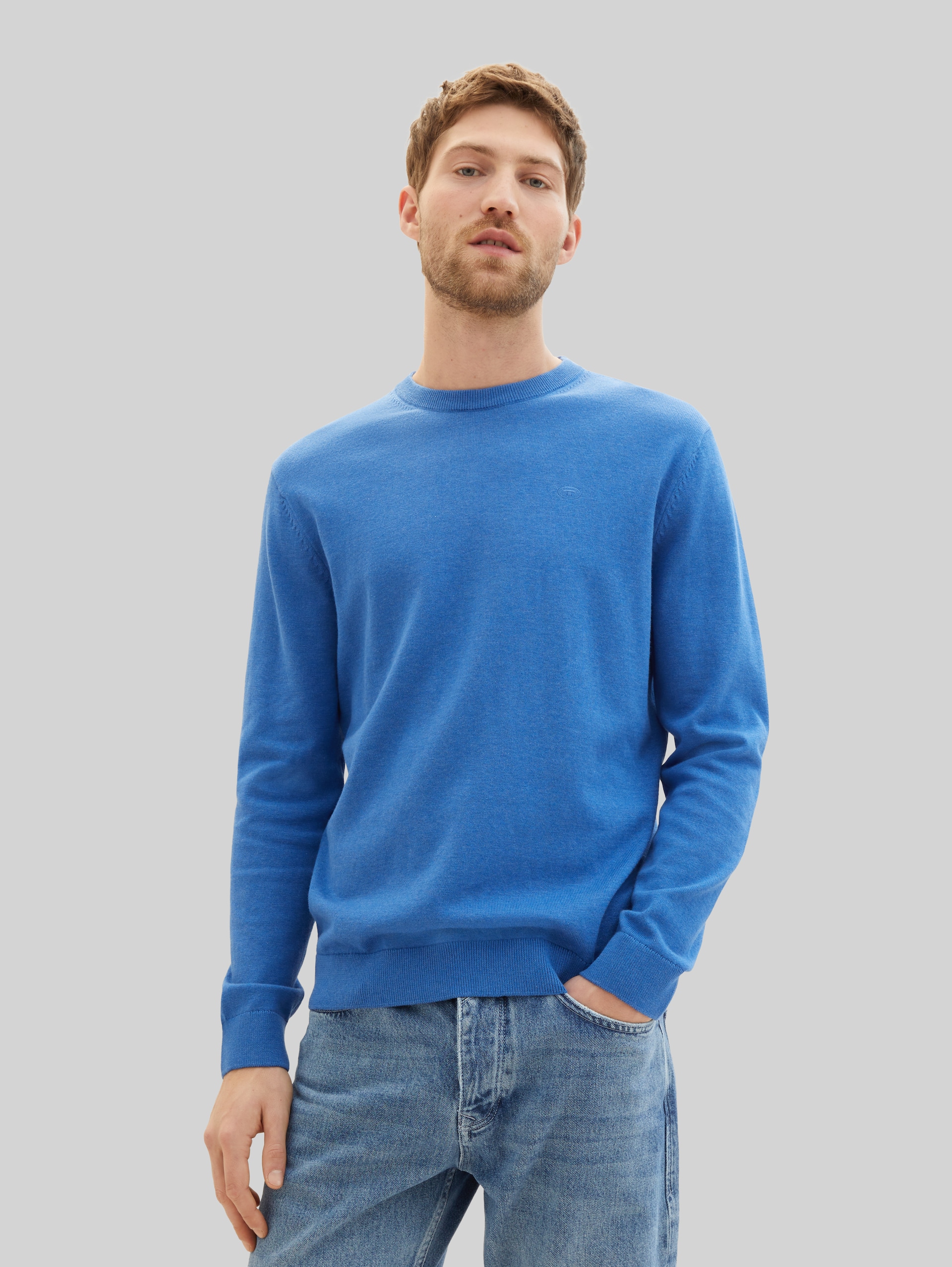 Basic katoenen gebreide trui - sure blue melange
