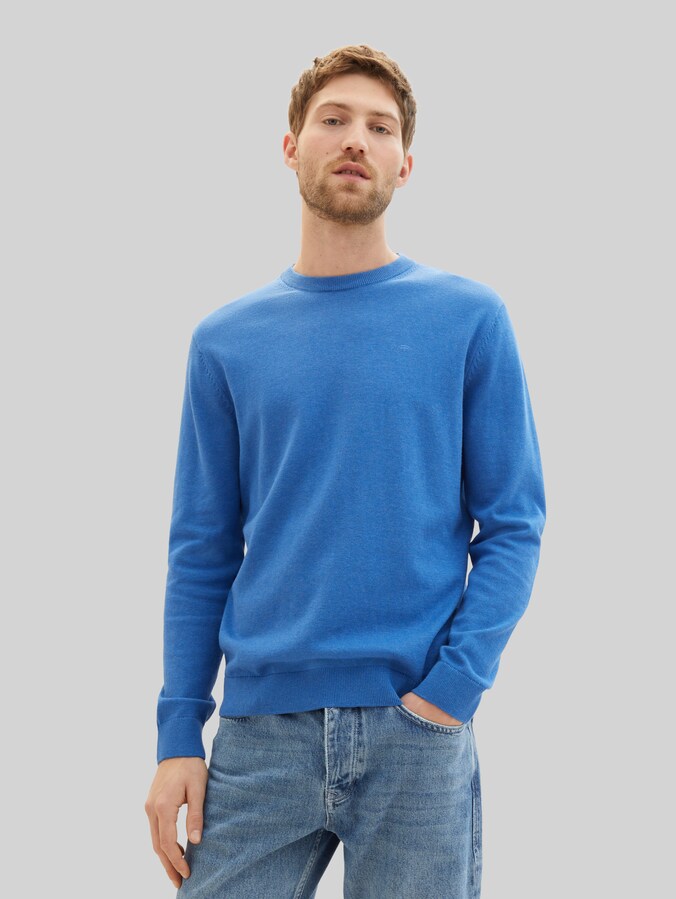 Pull en coton basique par Men, sure blue melange