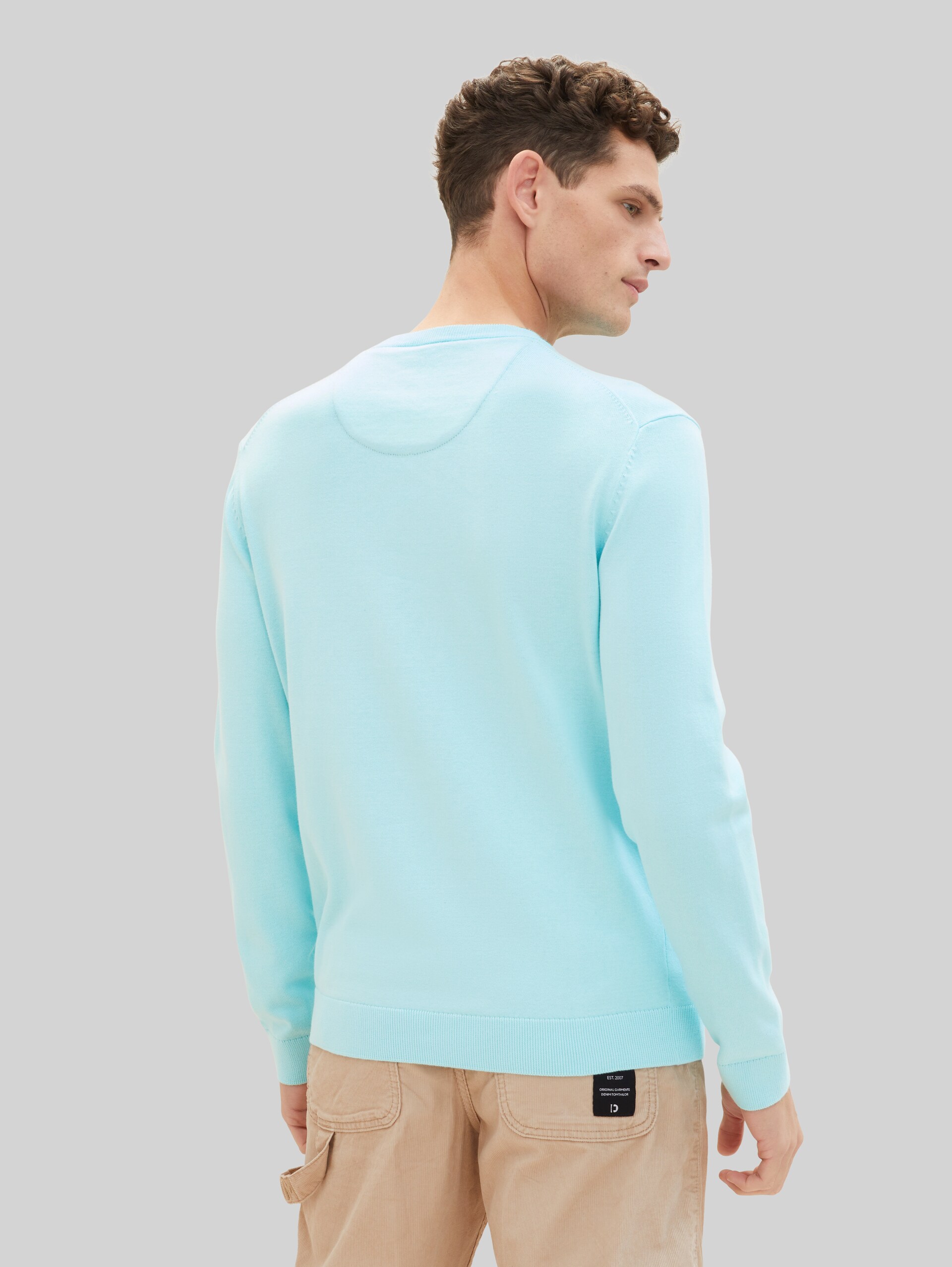 Basic katoenen gebreide trui - caribbean turquoise