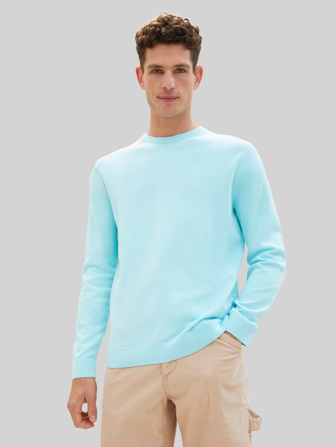 Pull en coton basique par Men, caribbean turquoise