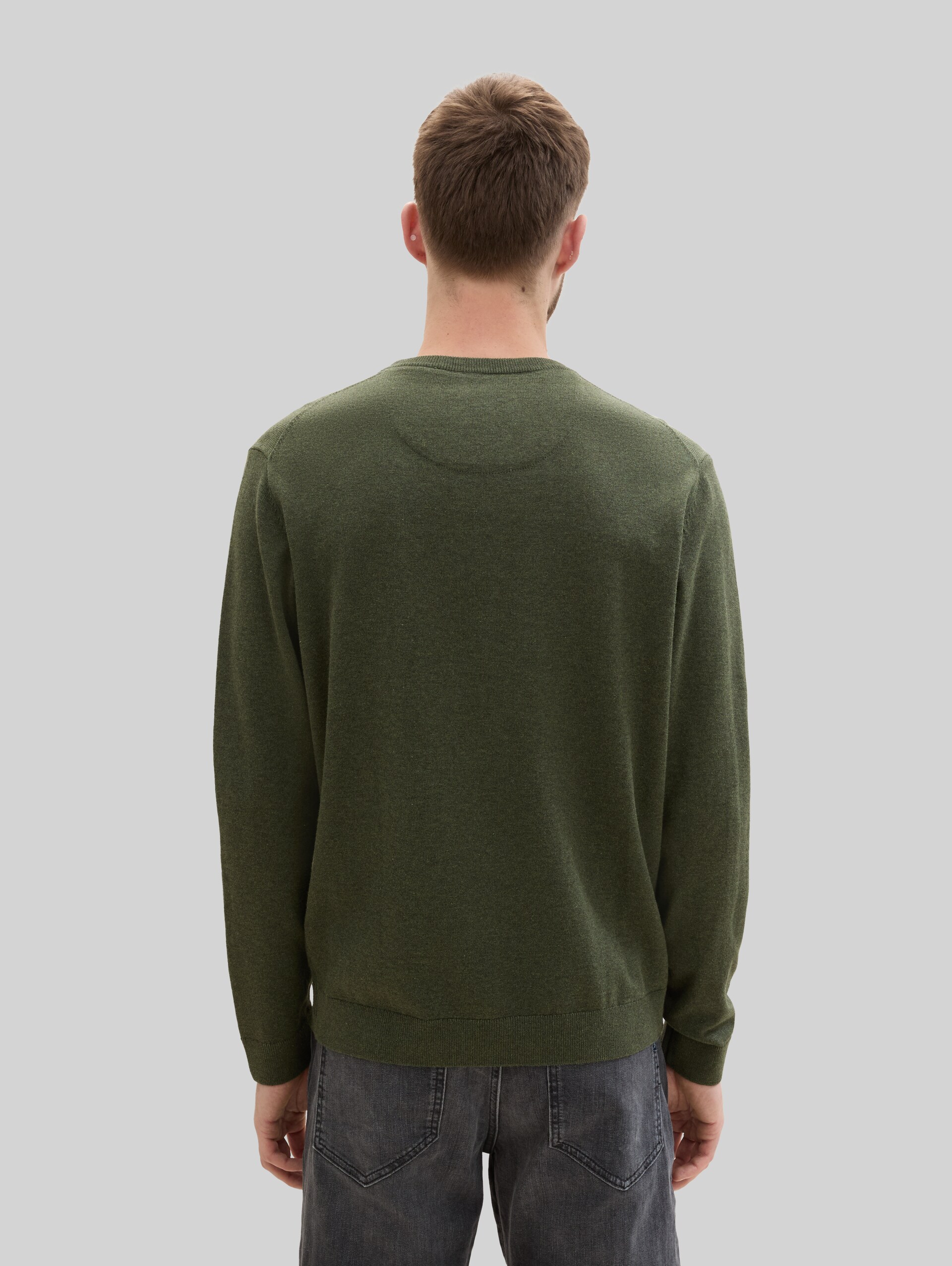 Basic gebreide trui van katoen - rosin green melange