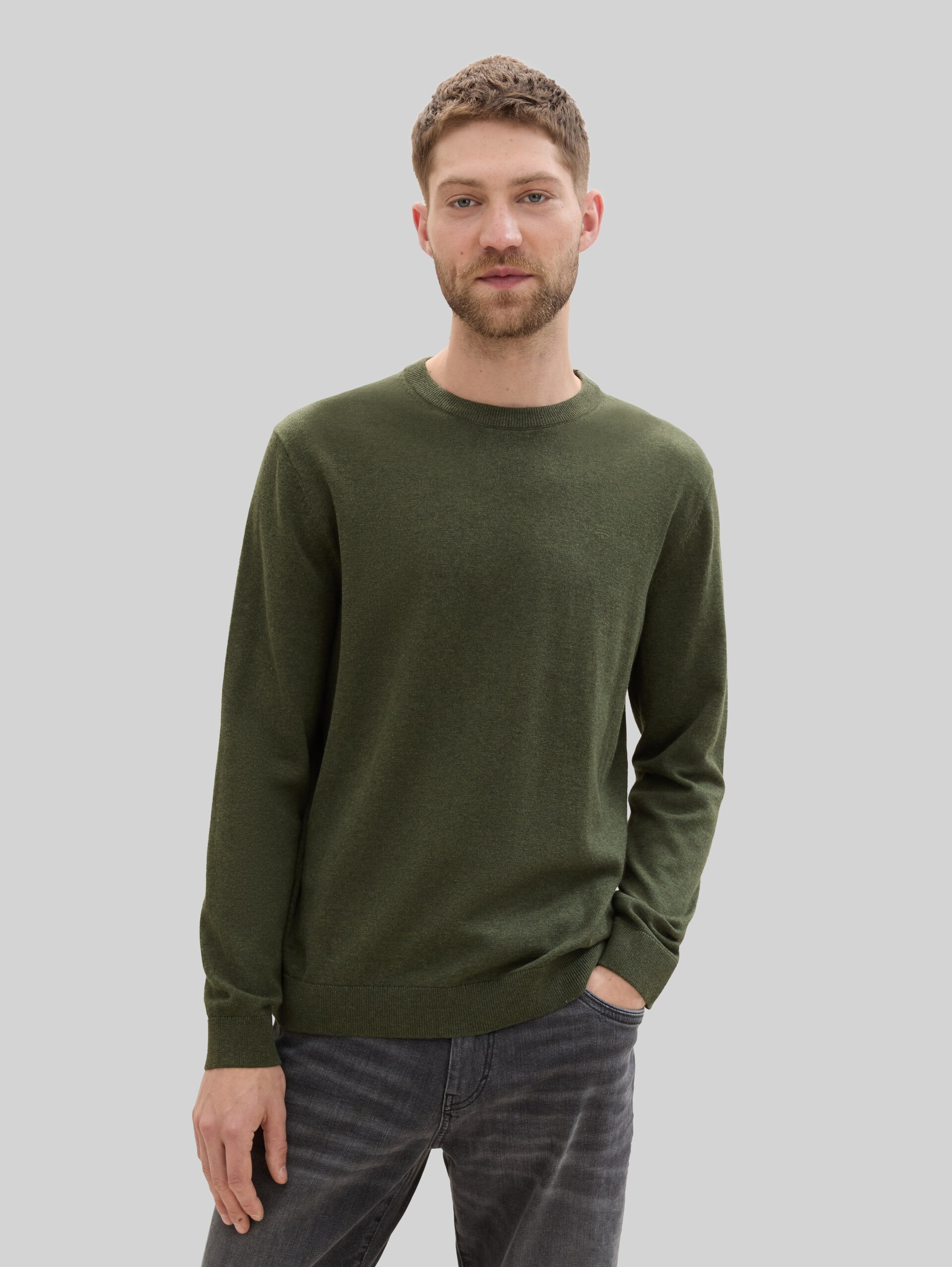 Basic gebreide trui van katoen - rosin green melange