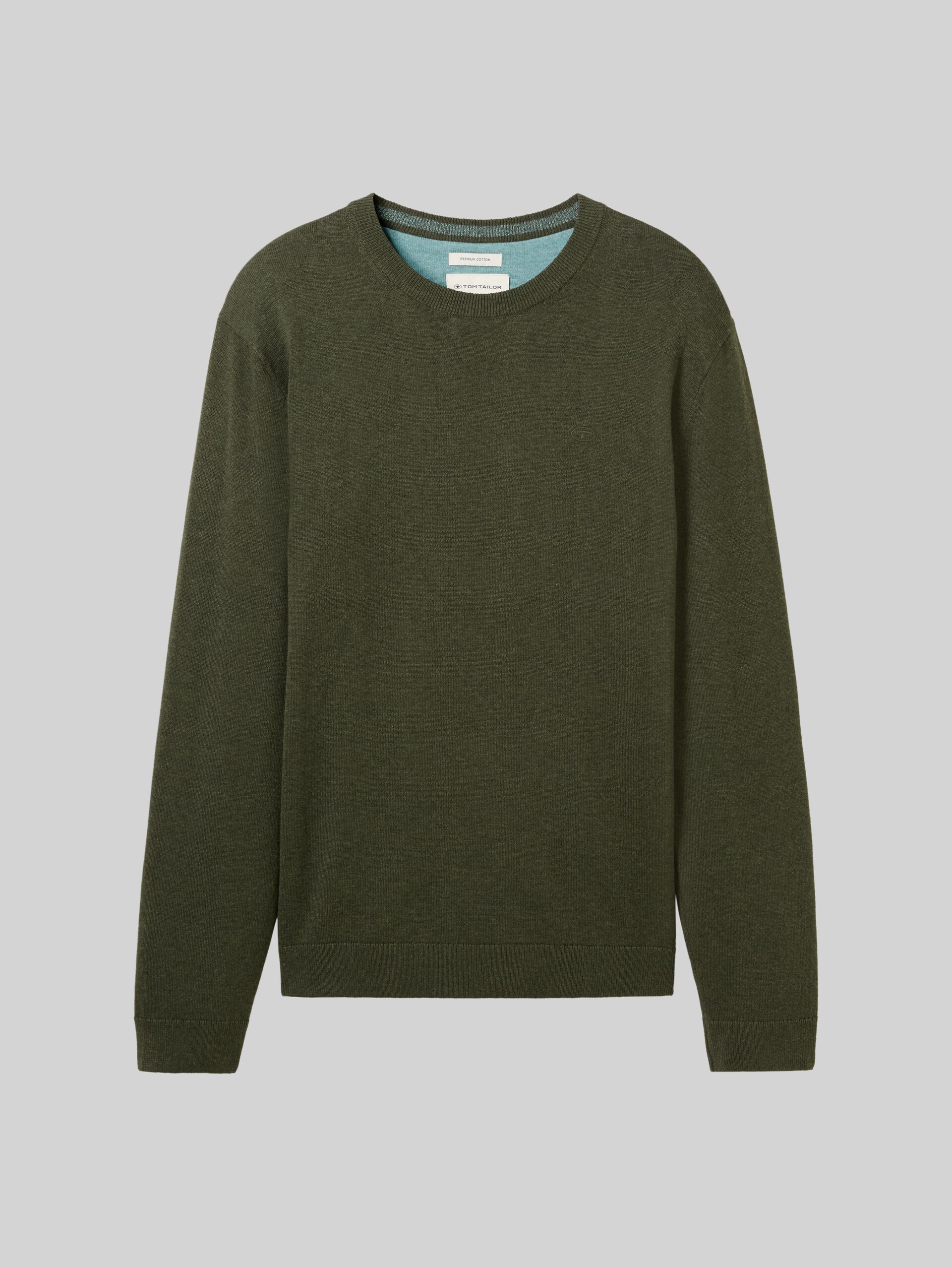 Basic gebreide trui van katoen - rosin green melange