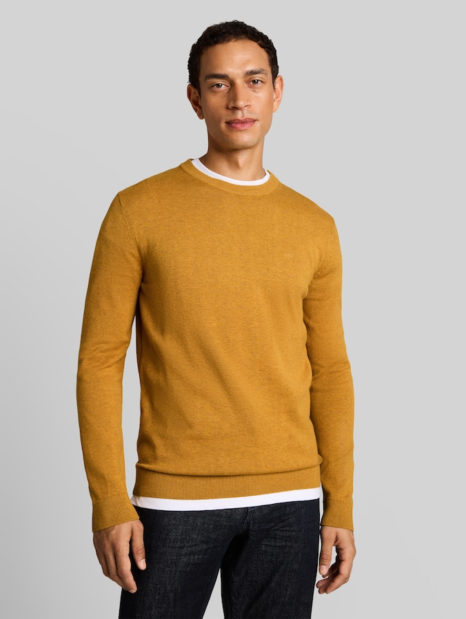 Basic Strickpullover aus Baumwolle von Men, mustard melange