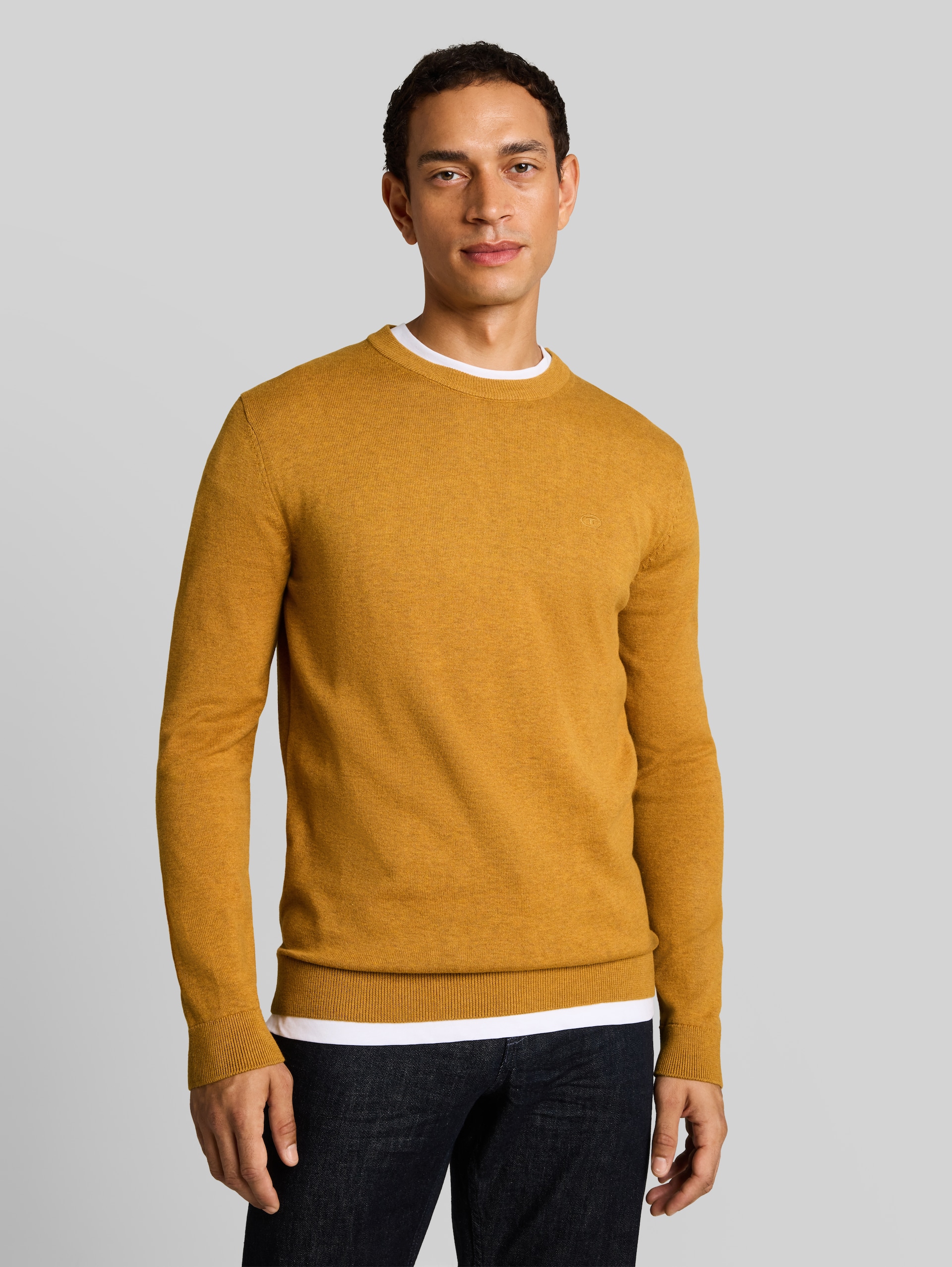 Pull en coton basique - mustard melange - Découpe Vue de face du modèle