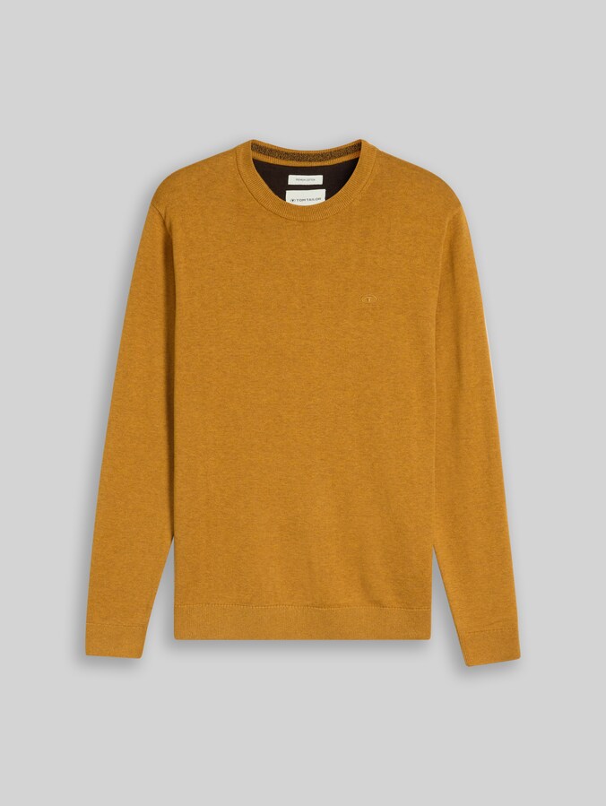 Basic Strickpullover aus Baumwolle von Men, mustard melange