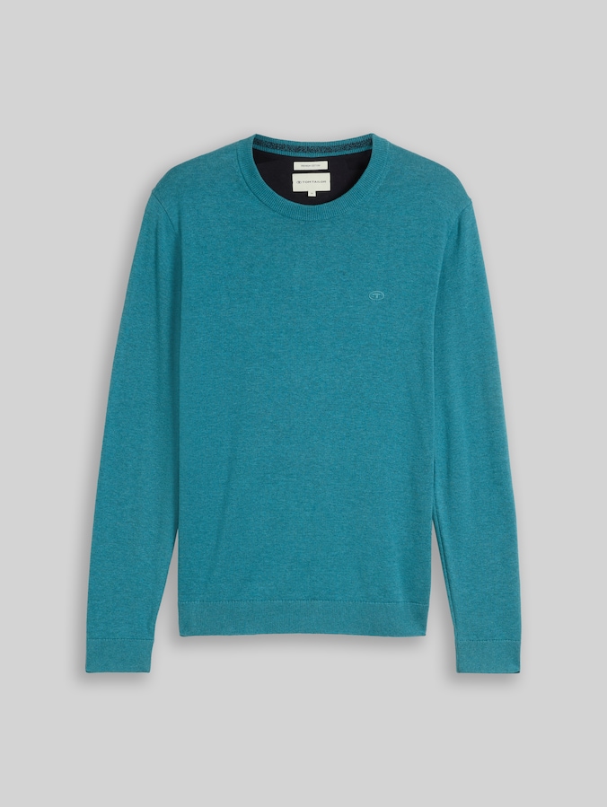 Basic Strickpullover aus Baumwolle von Men, bright teal melange