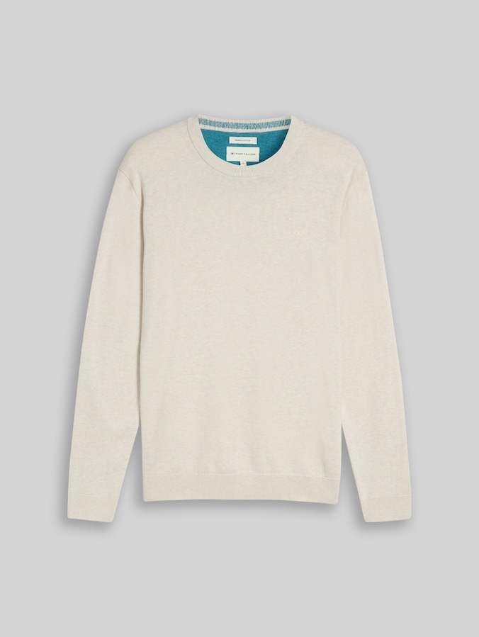 Pull en maille basique en coton par Men, sand white melange