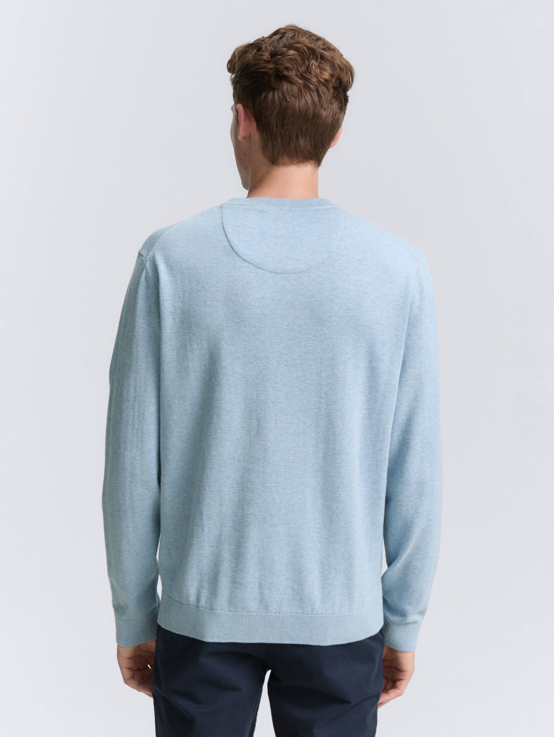 Basic gebreide trui van katoen - light_metal_blue_melange - 