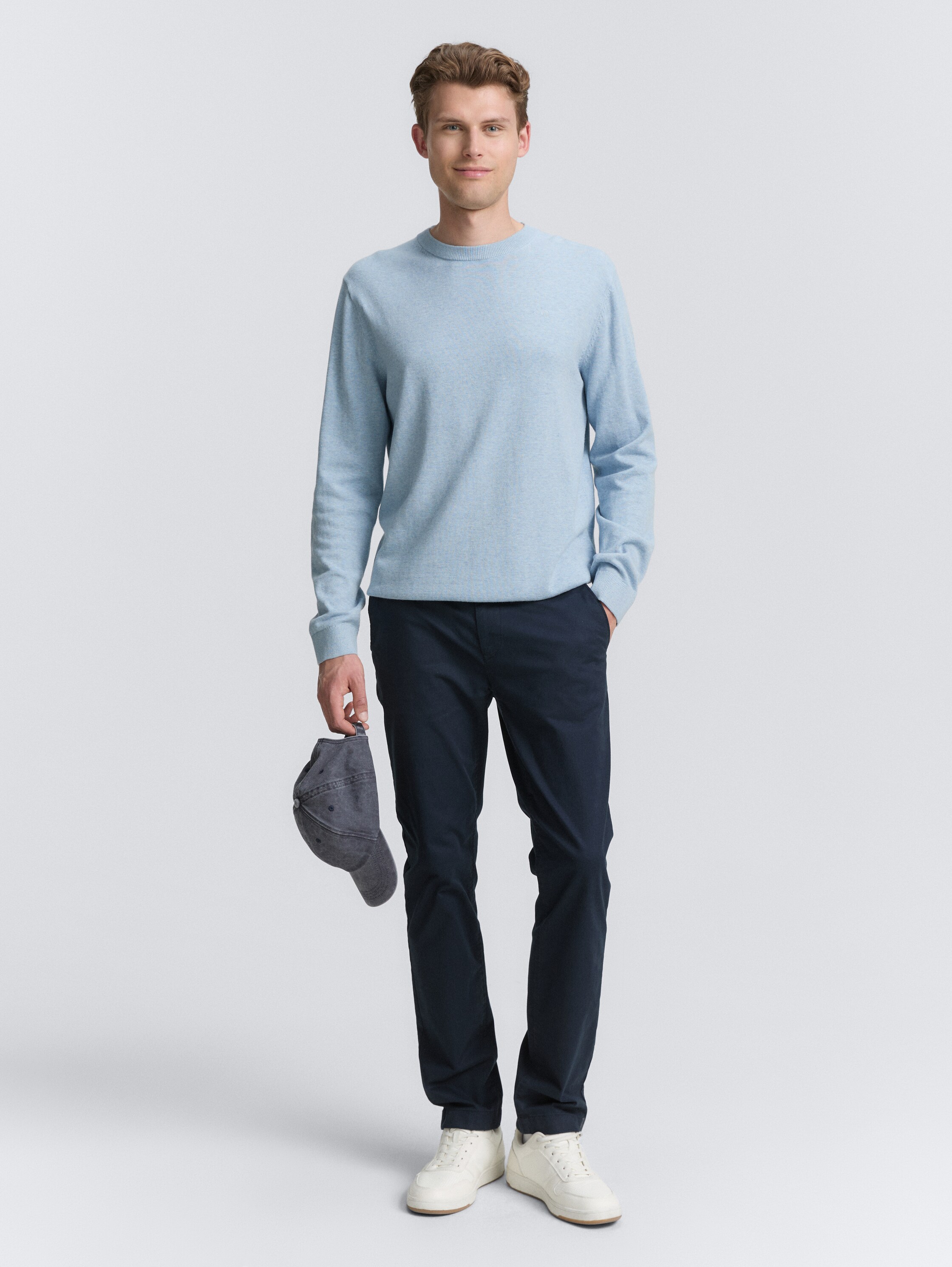 Basic gebreide trui van katoen - light_metal_blue_melange - 