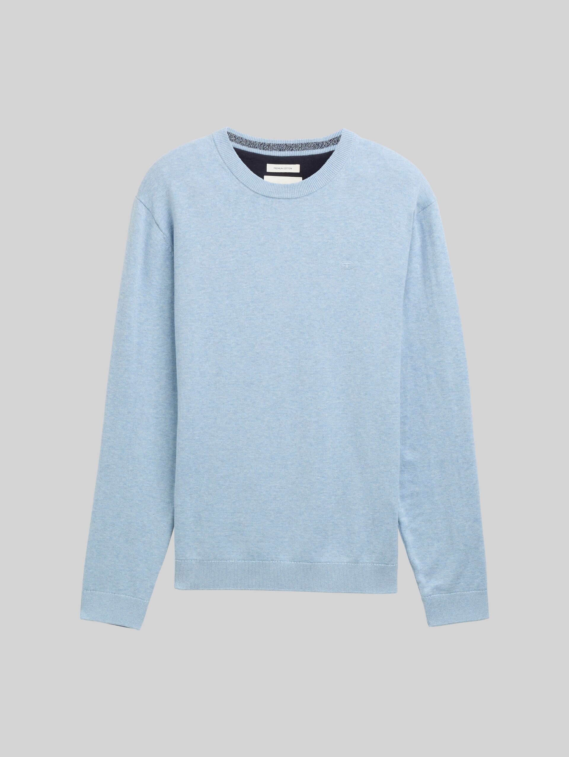 Basic knitted jumper in cotton - light metal blue melange