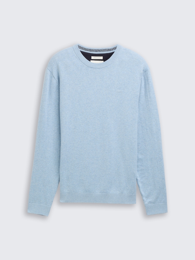 Basic Strickpullover aus Baumwolle von Men, light metal blue melange