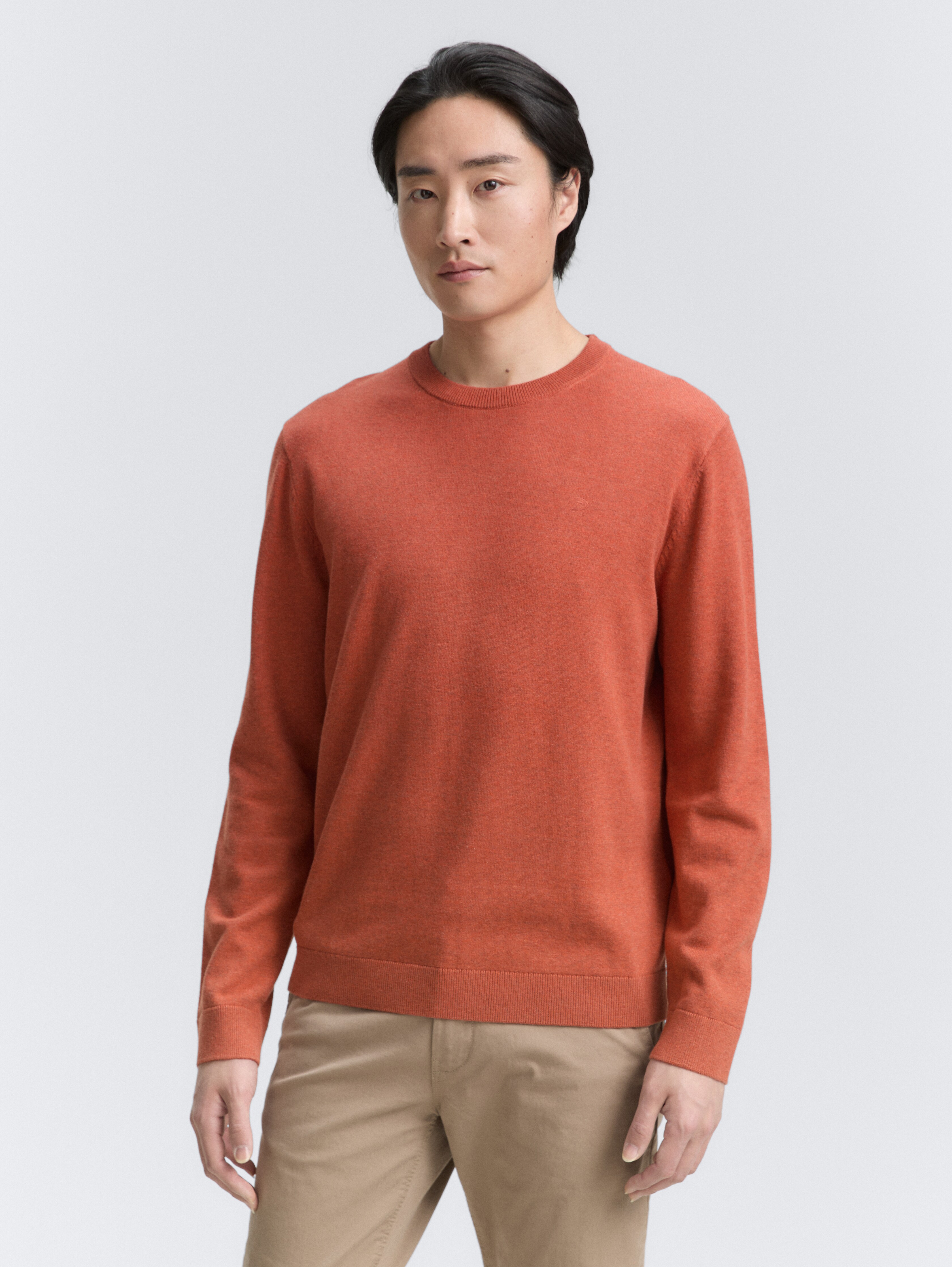 Basic Strickpullover aus Baumwolle von Men, rust red melange