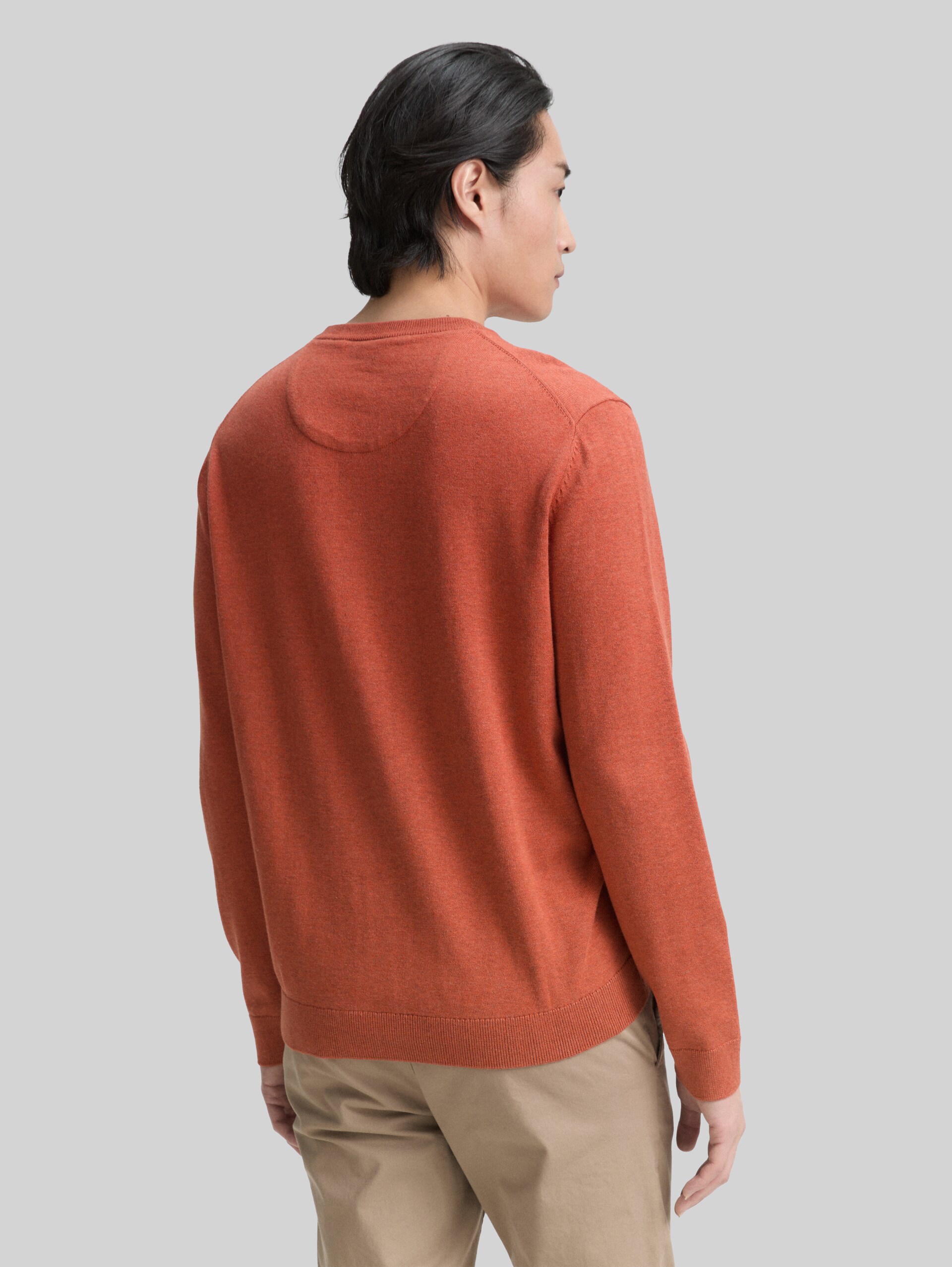 Basic knitted jumper in cotton - rust red melange