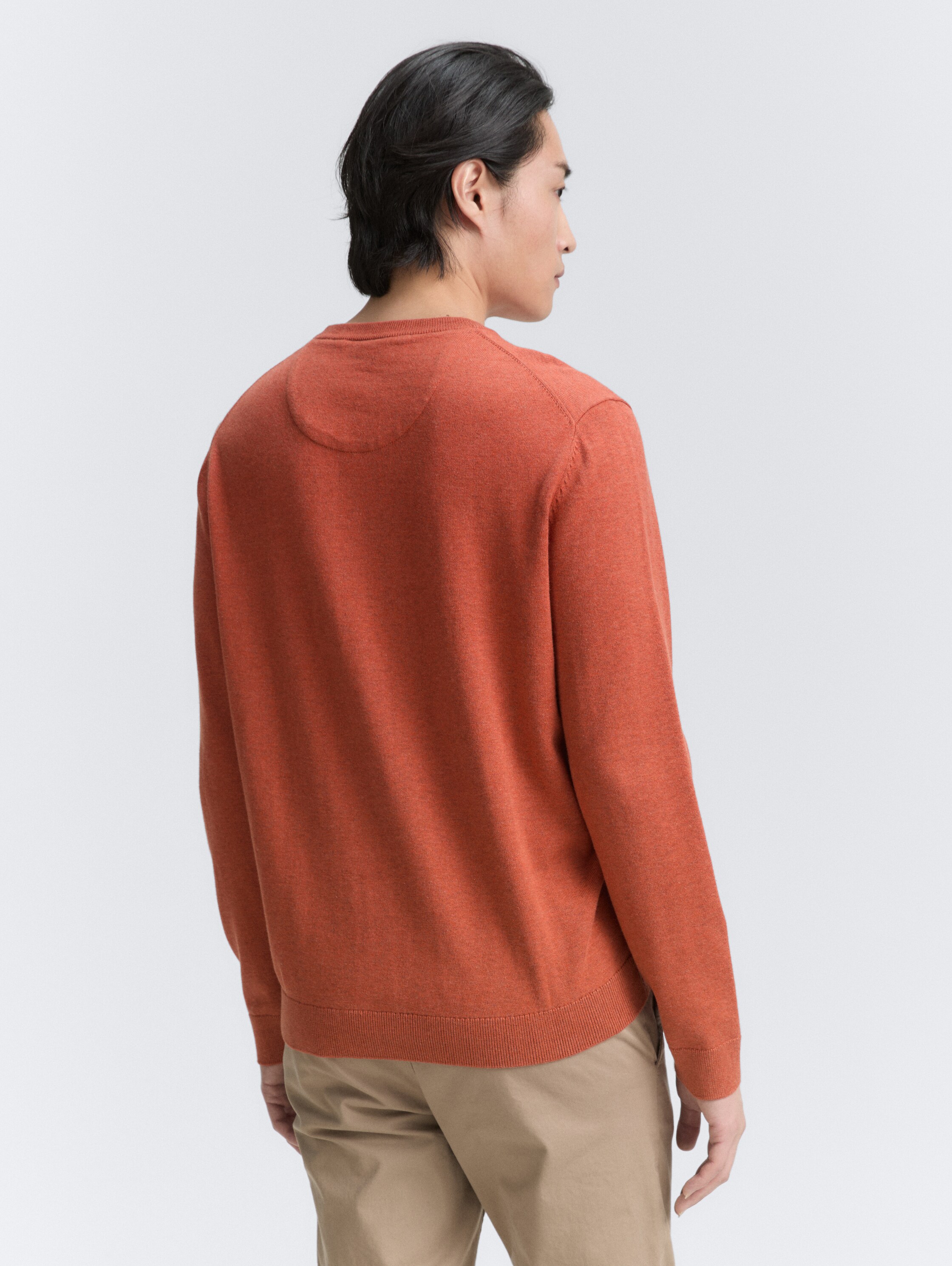 Basic Strickpullover aus Baumwolle - rust_red_melange - 