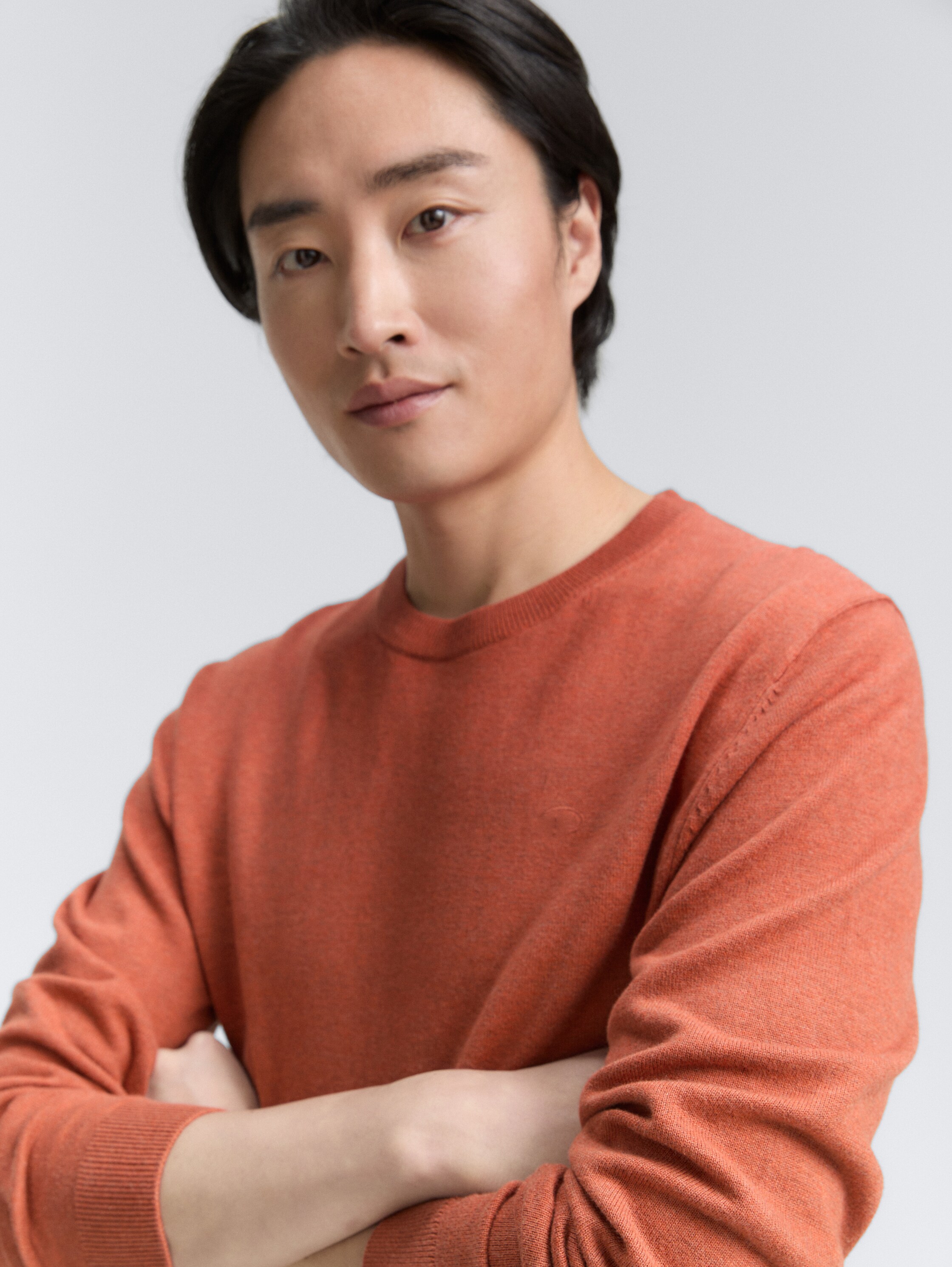 Basic Strickpullover aus Baumwolle - rust_red_melange - 