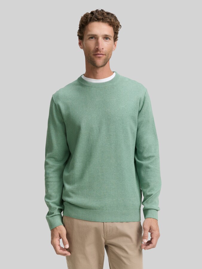 Basic Strickpullover aus Baumwolle von Men, dust green melange