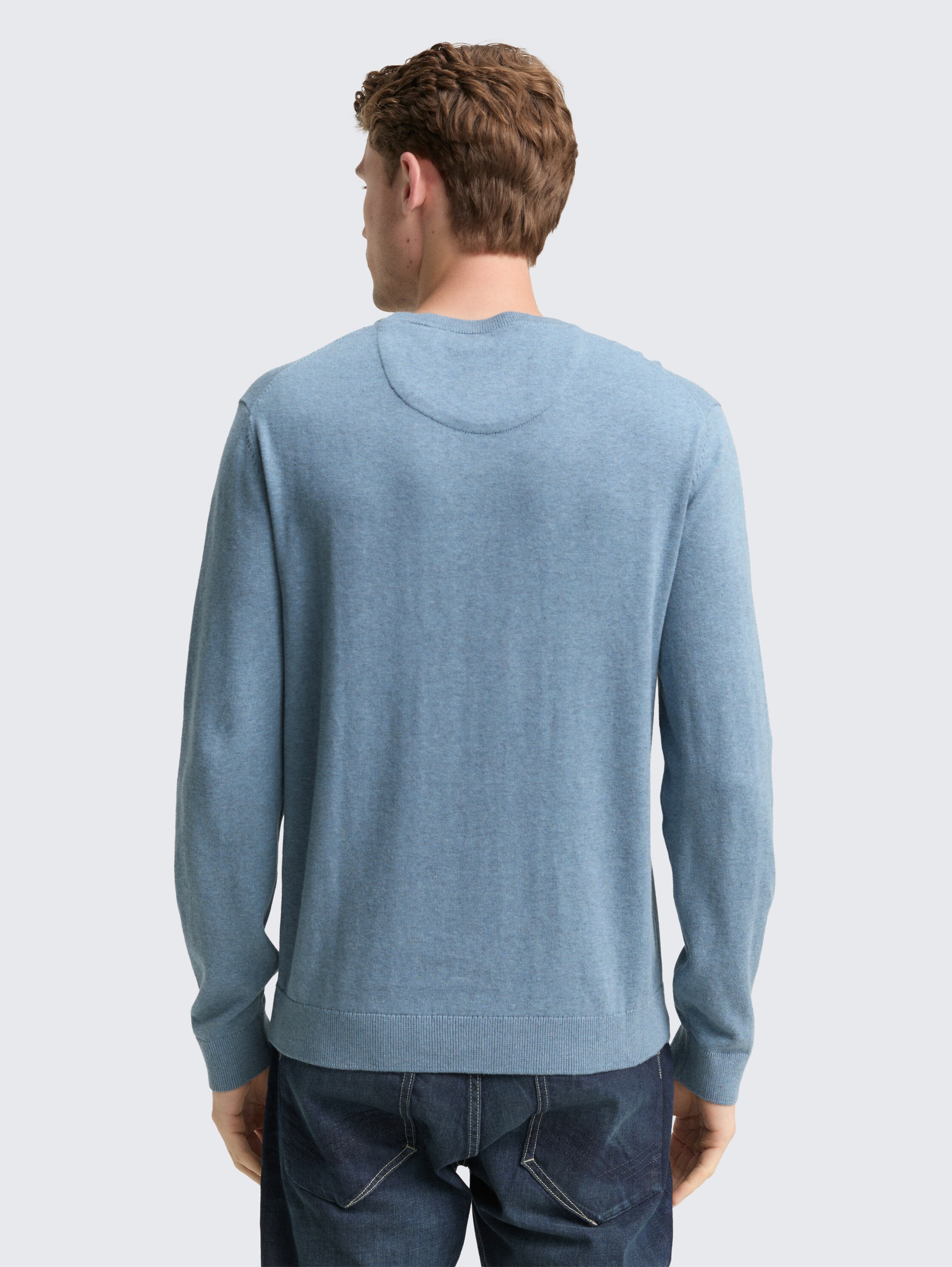 Basic Strickpullover aus Baumwolle - faded blue melange