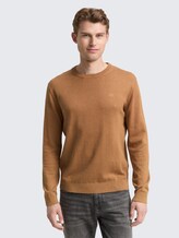 Pull en maille basique en coton - mid brown melange - Découpe Vue de face du modèle