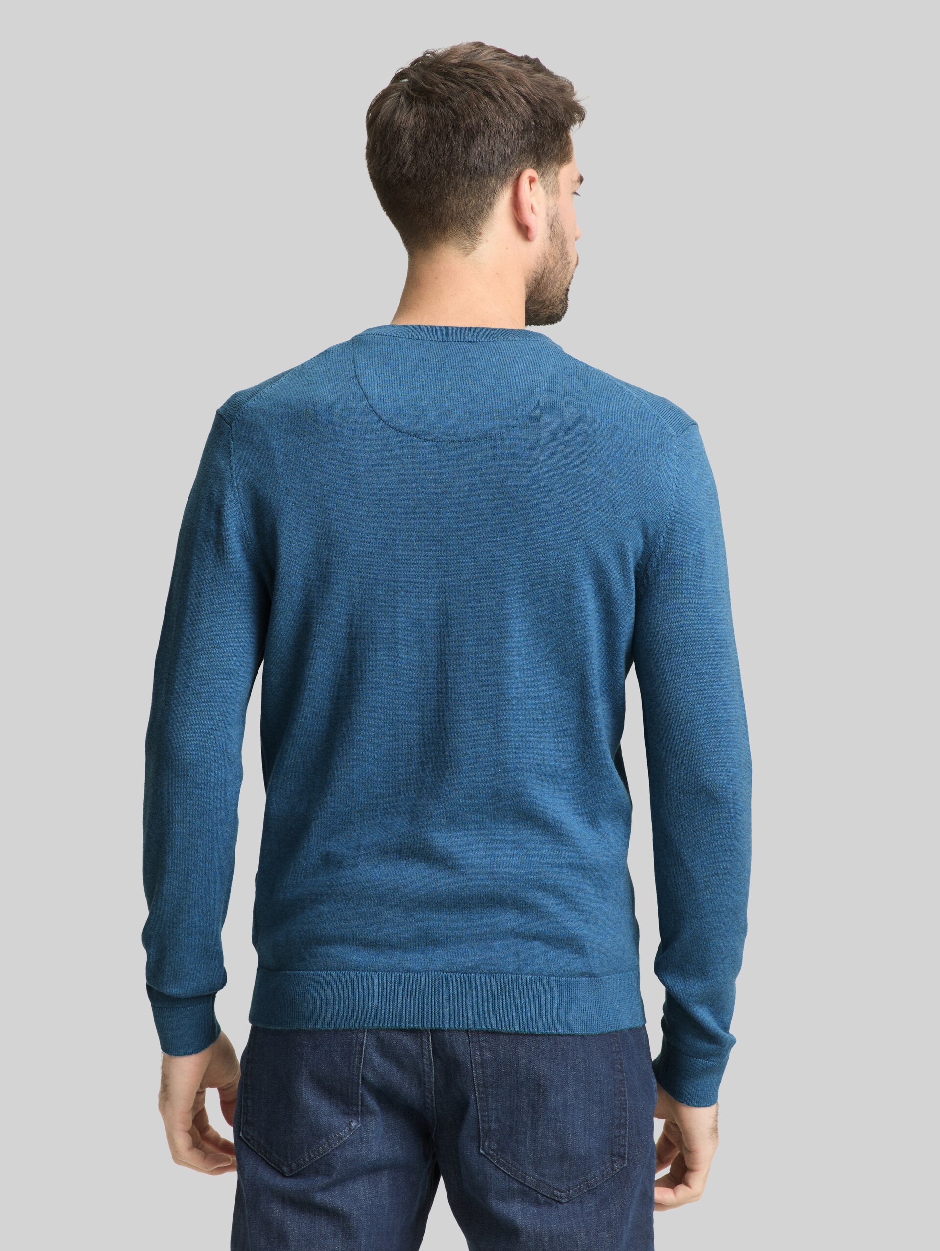 Basic Strickpullover aus Baumwolle - marine blue melange