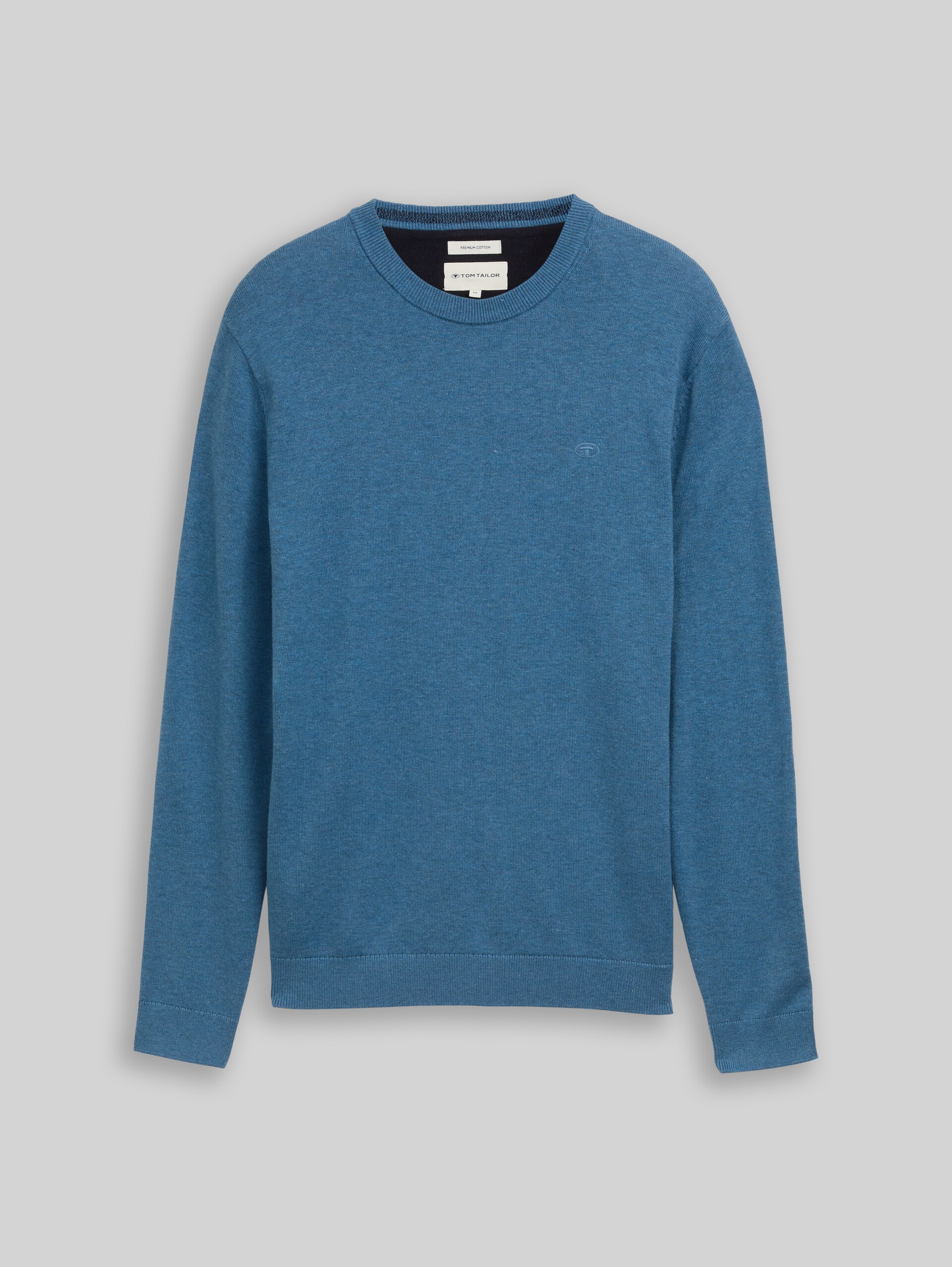 Basic Strickpullover aus Baumwolle - marine blue melange