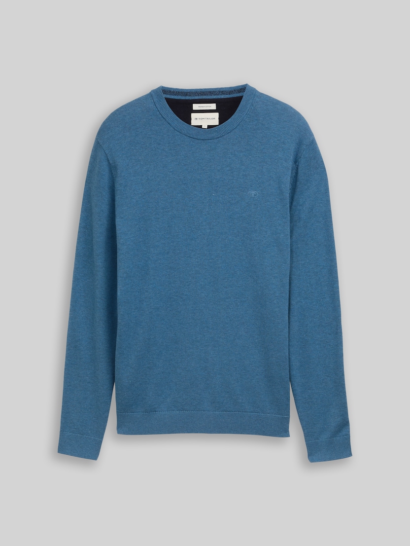Basic Strickpullover aus Baumwolle von Men, marine blue melange