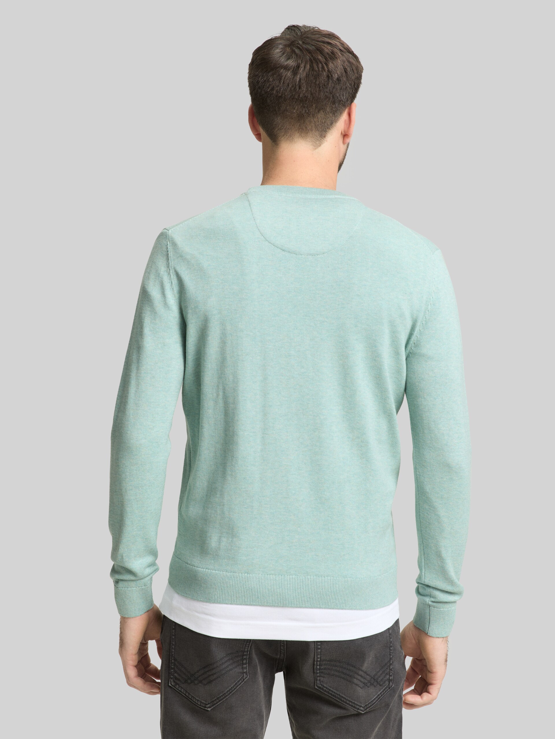 Basic Strickpullover aus Baumwolle - soft greyish green melange