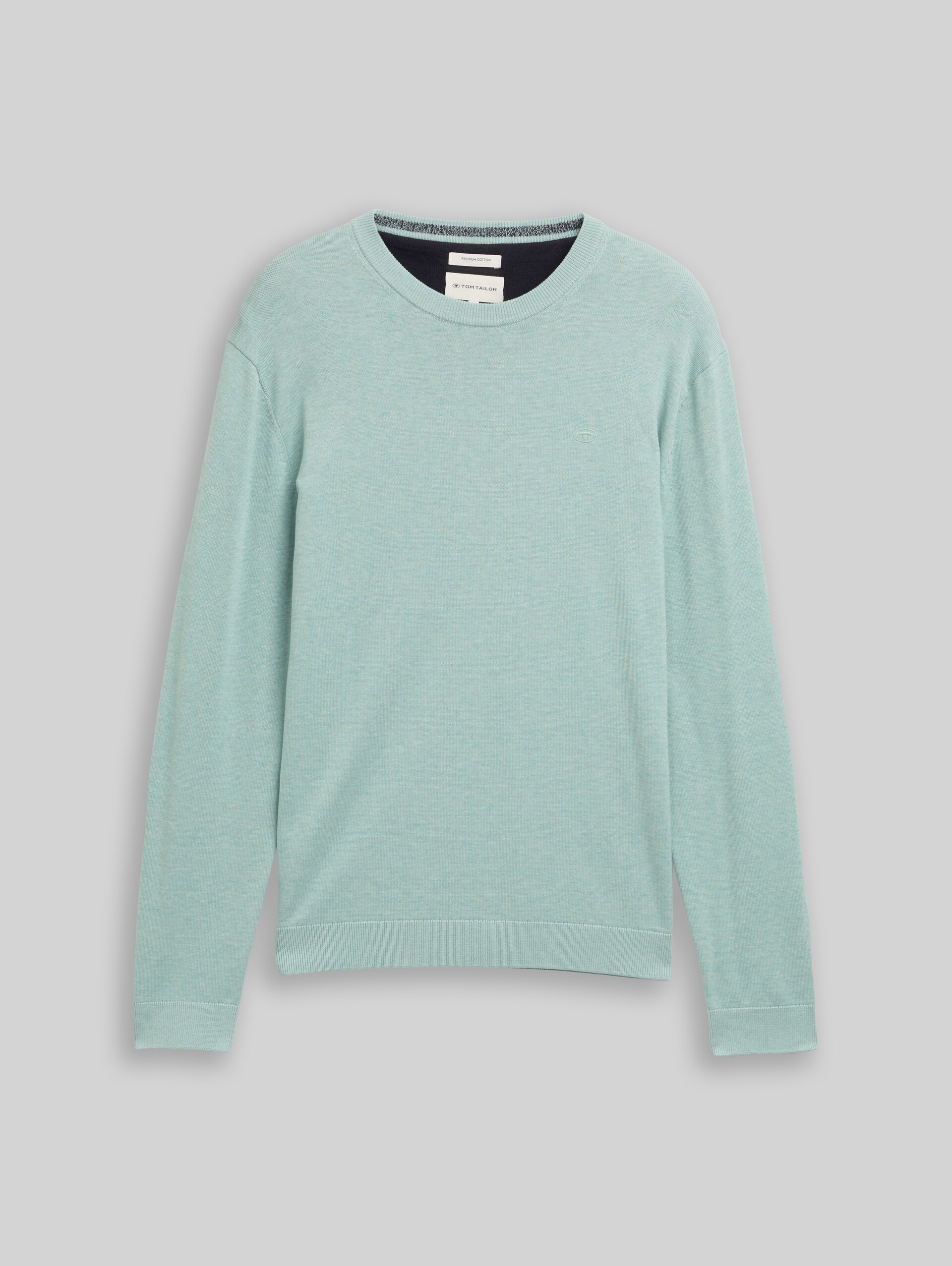 Basic Strickpullover aus Baumwolle - soft greyish green melange