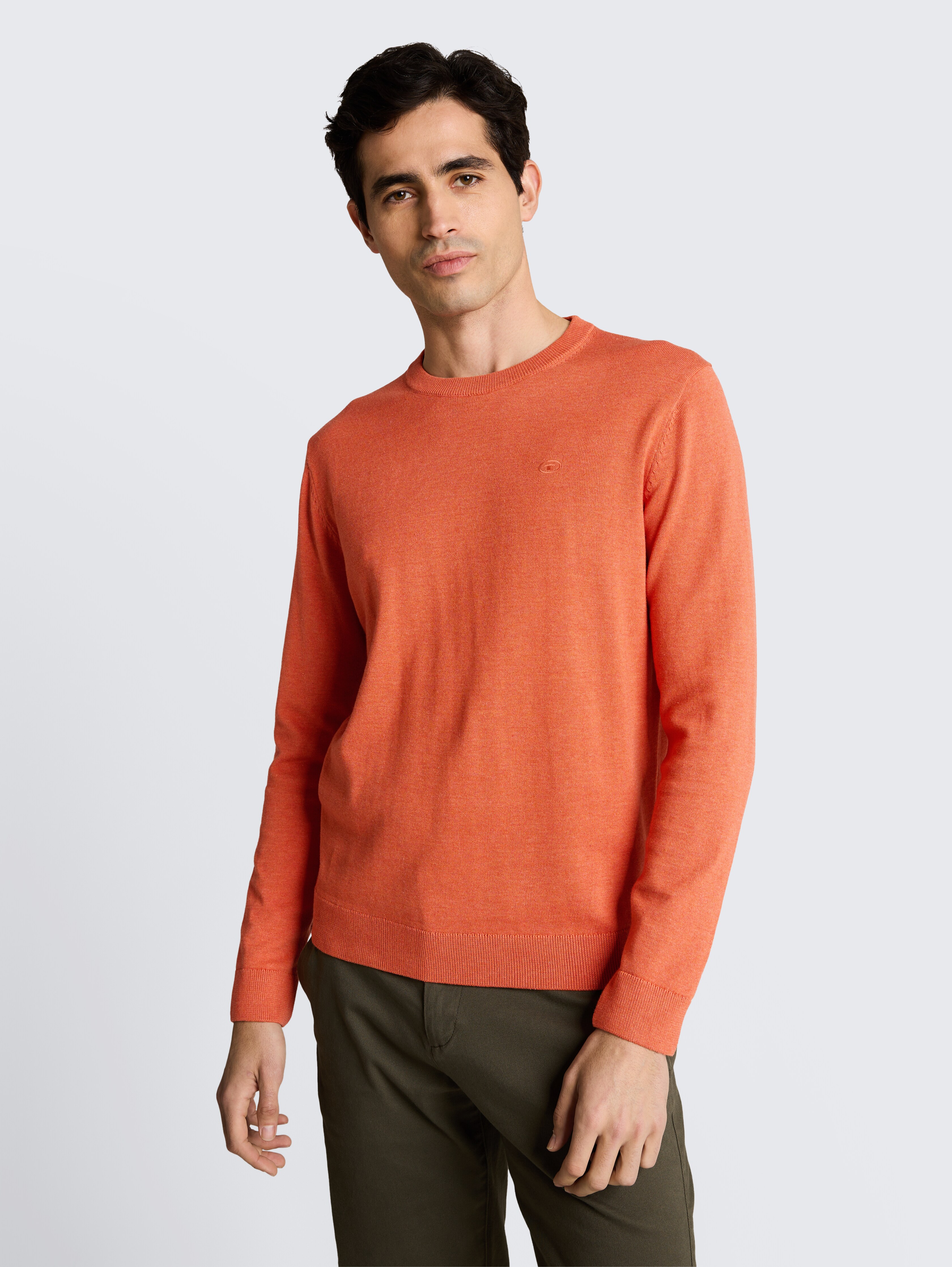 Basic Strickpullover aus Baumwolle von Men, chili orange melange